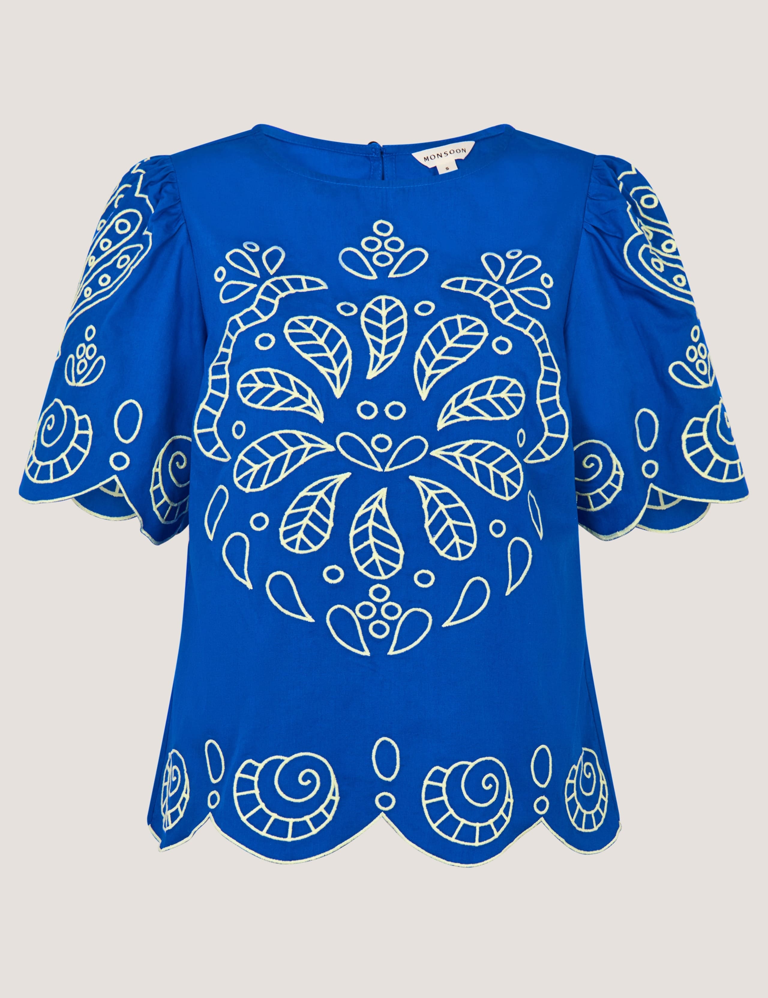 Pure Cotton Embroidered Puff Sleeve Top 2 of 6