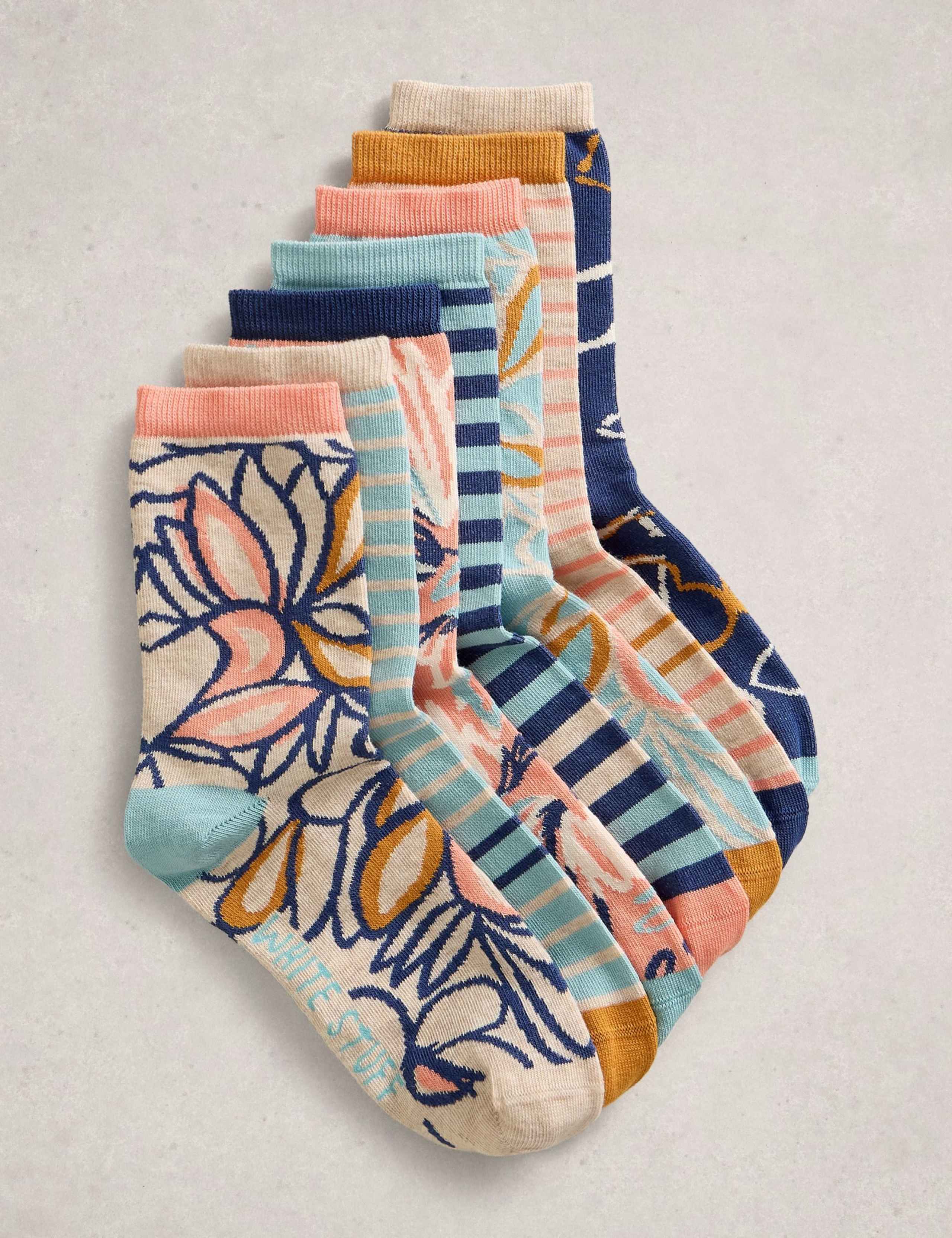 7 Pack Cotton Rich Patterned Ankle Socks 1 of 2