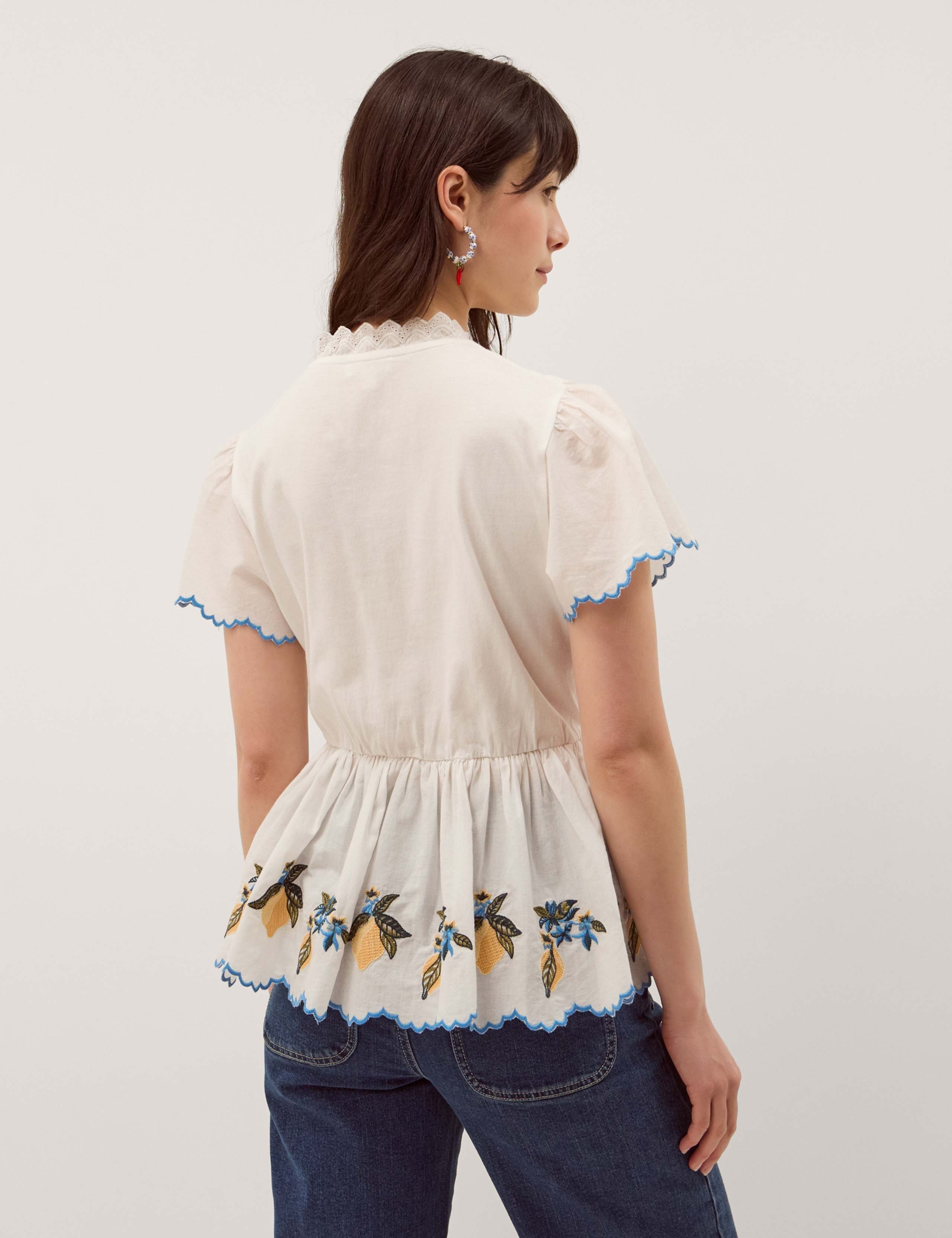 Jersey Embroidered V-Neck Blouse 3 of 7