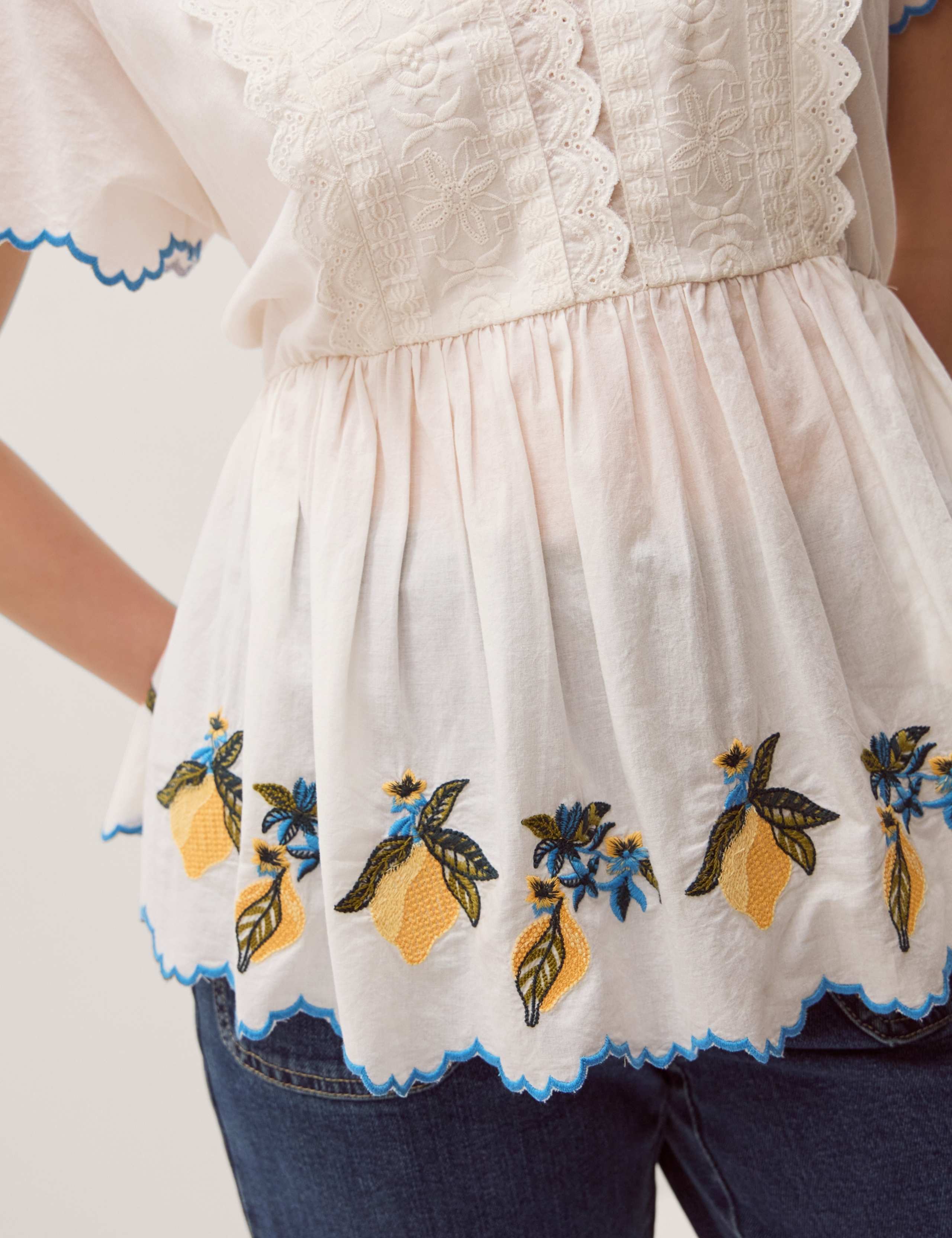 Jersey Embroidered V-Neck Blouse 6 of 7