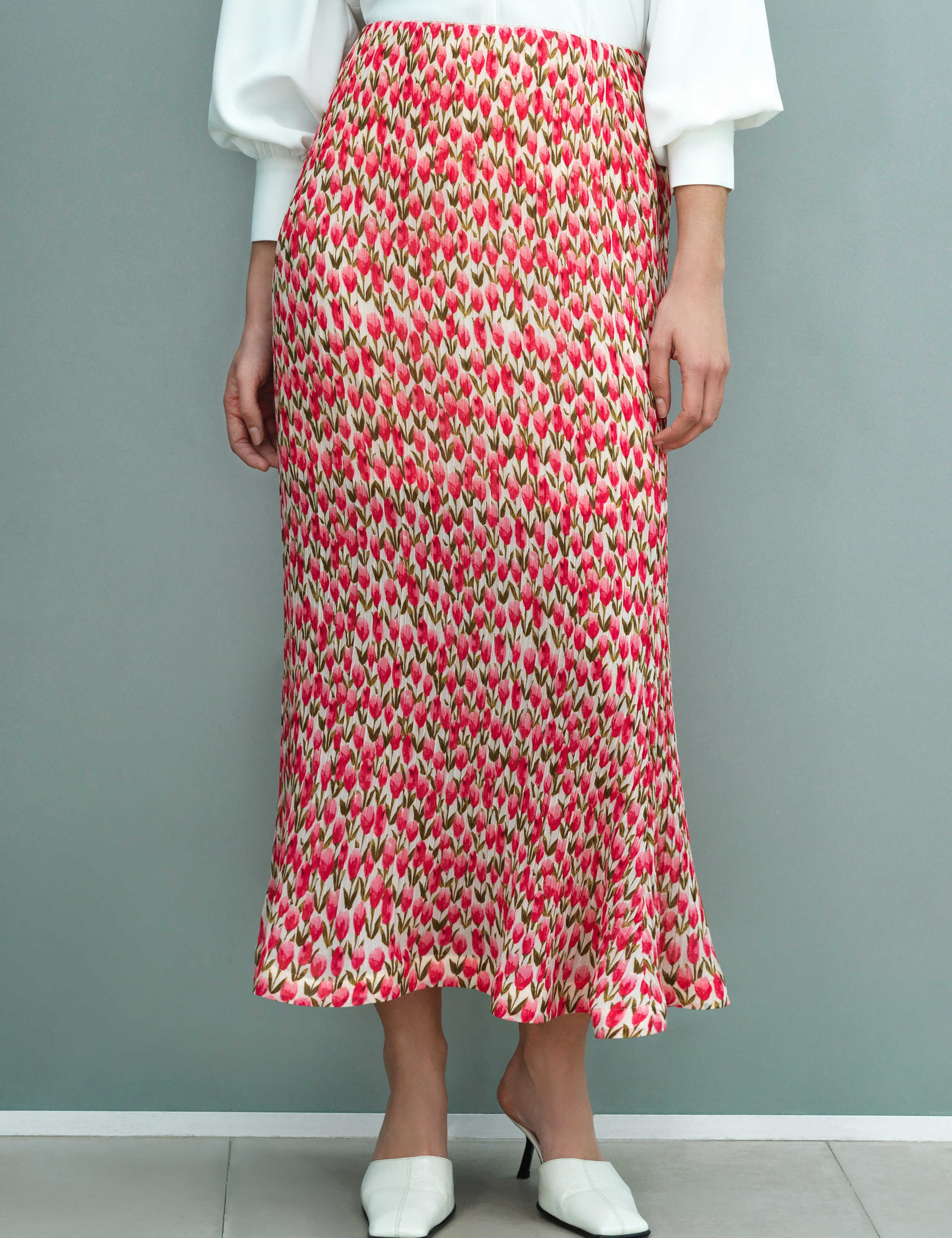 Plissé Floral Midi A-Line Skirt 5 of 6