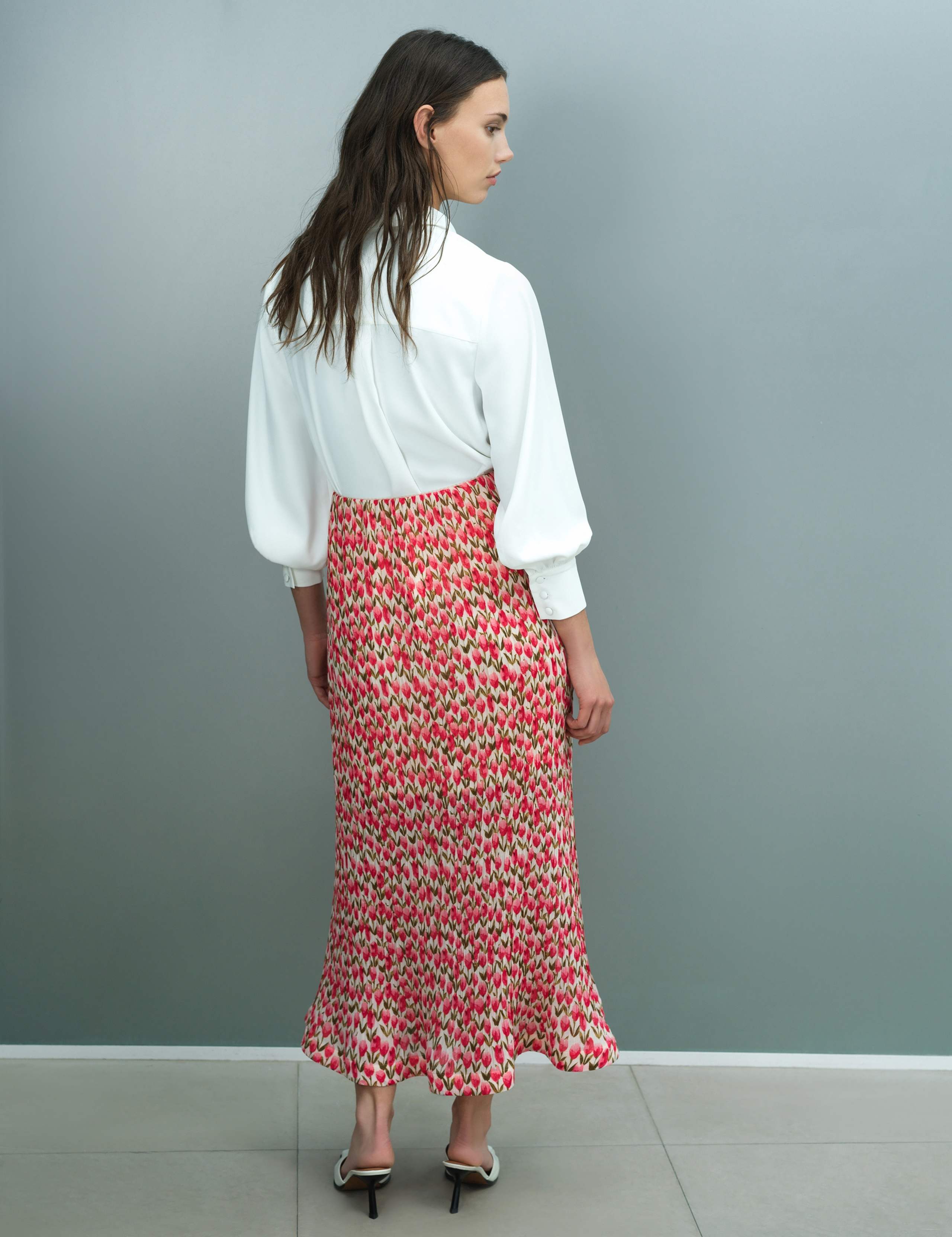 Plissé Floral Midi A-Line Skirt 6 of 6