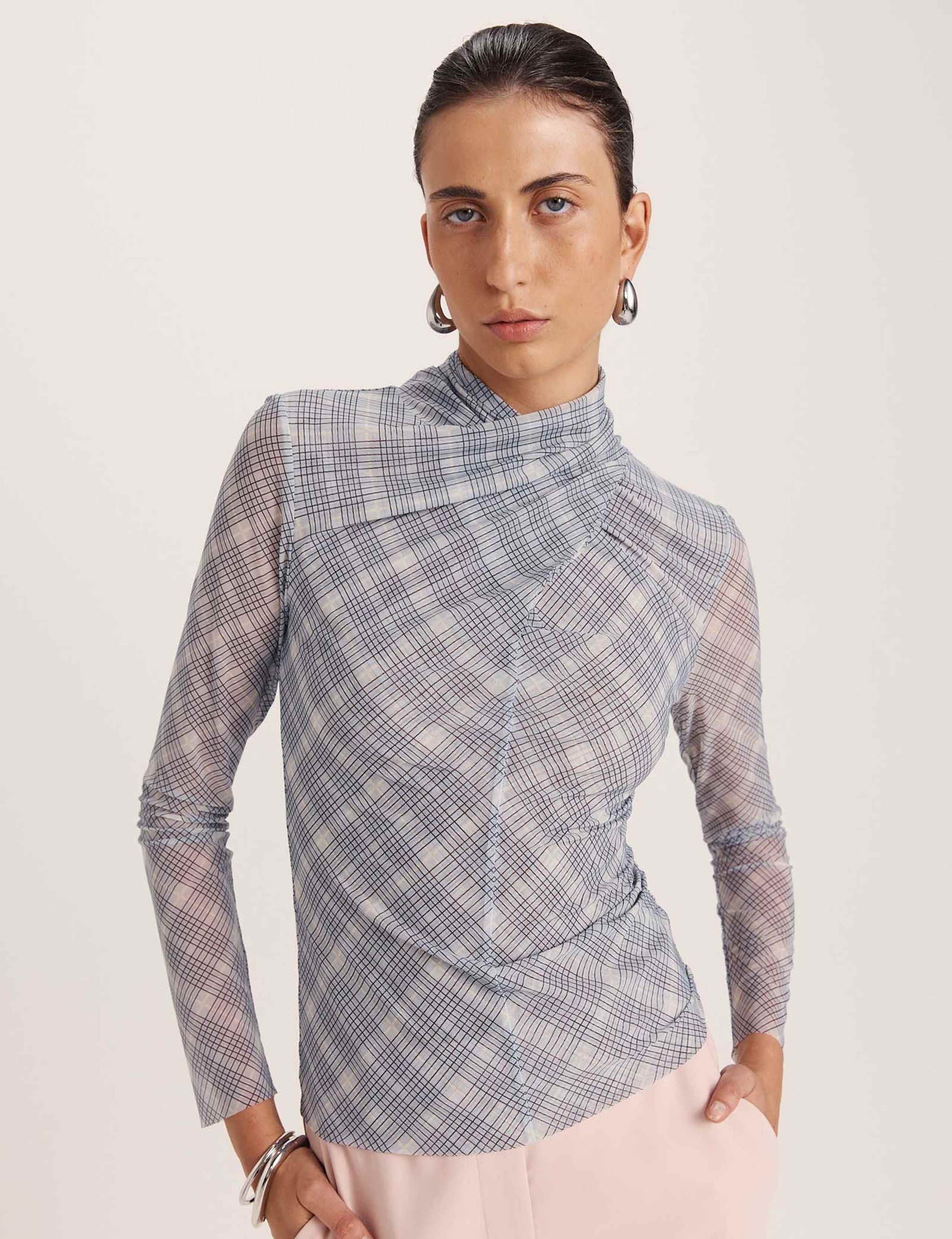 Checked High Neck Long Sleeve Top 1 of 8