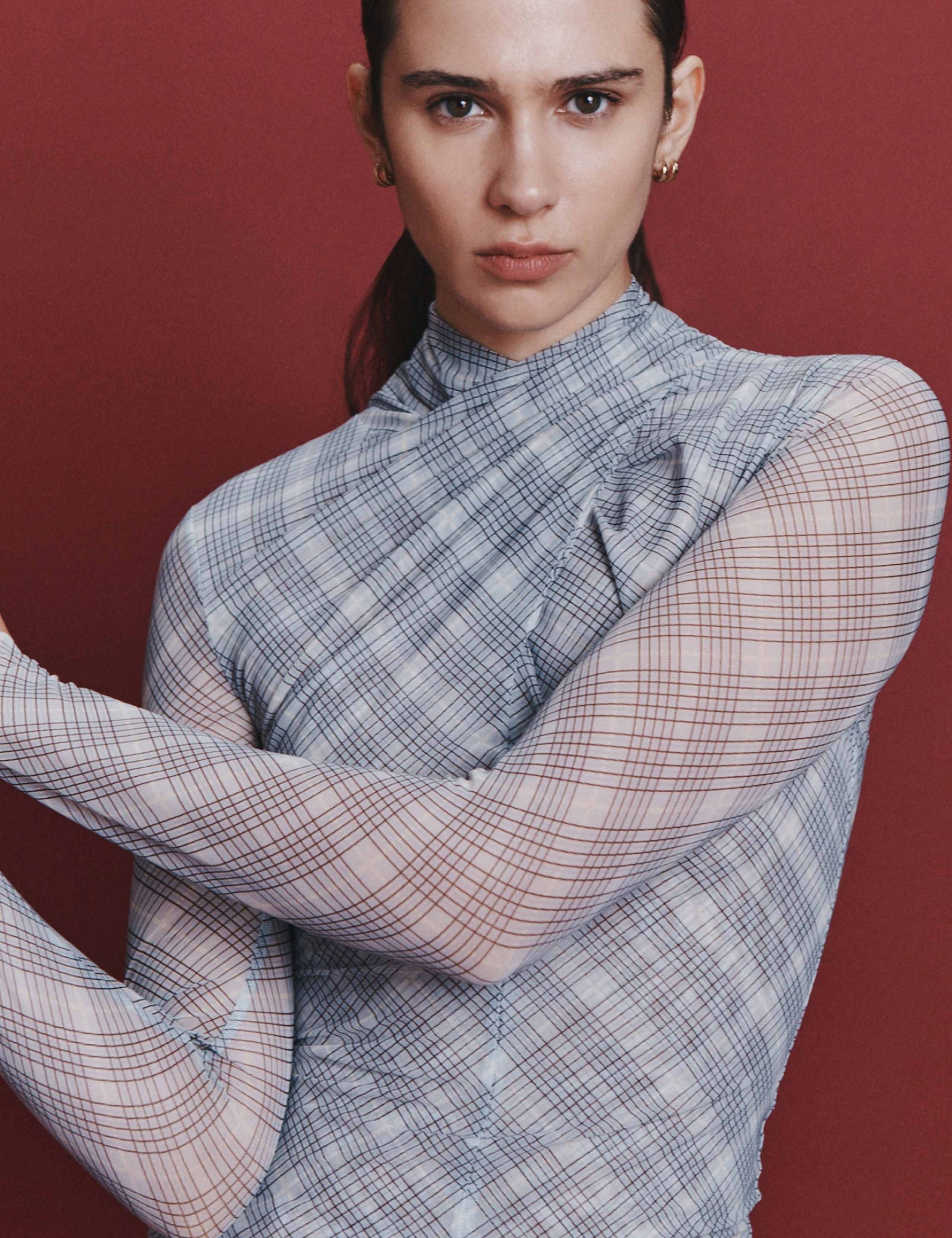 Checked High Neck Long Sleeve Top 3 of 8