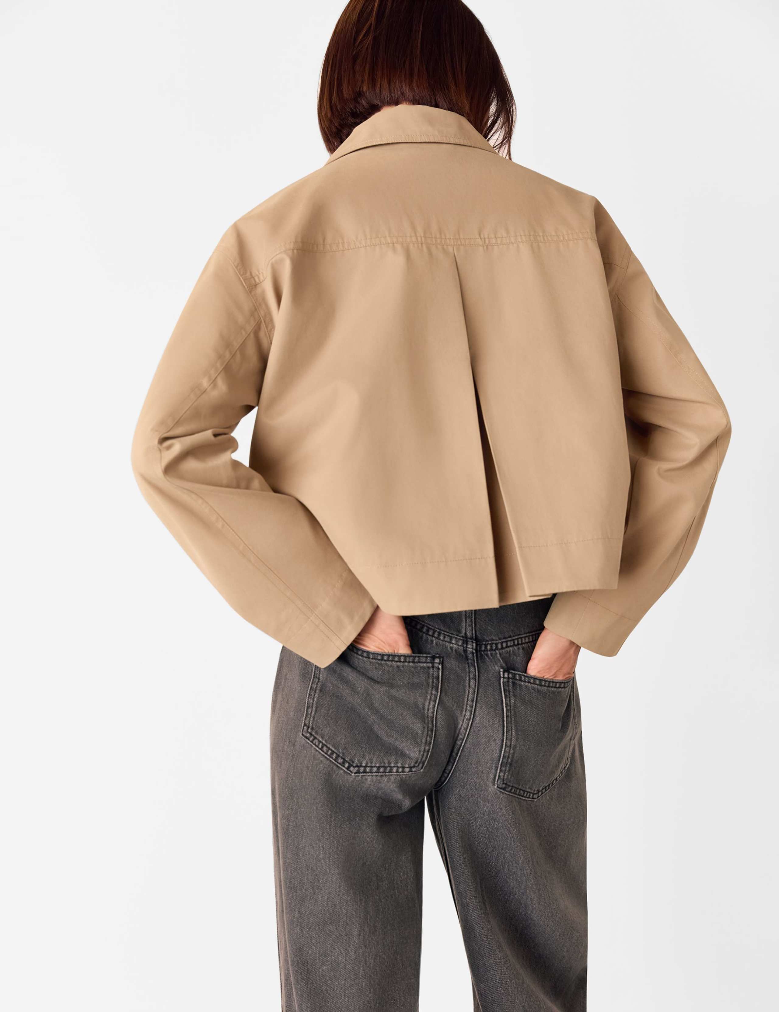 Cotton Blend Collared Cropped Trench Coat 4 of 4