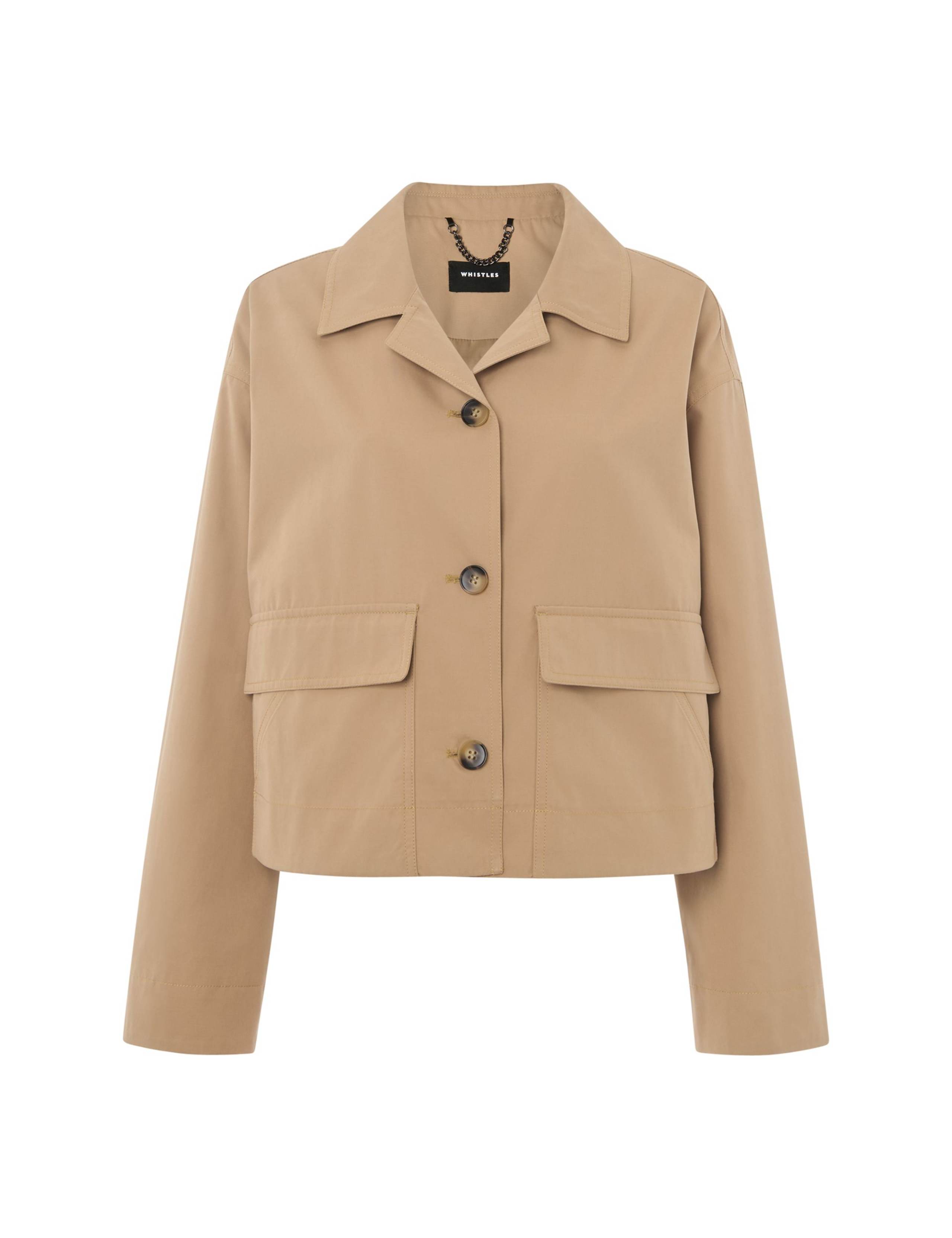 Cotton Blend Collared Cropped Trench Coat 2 of 4