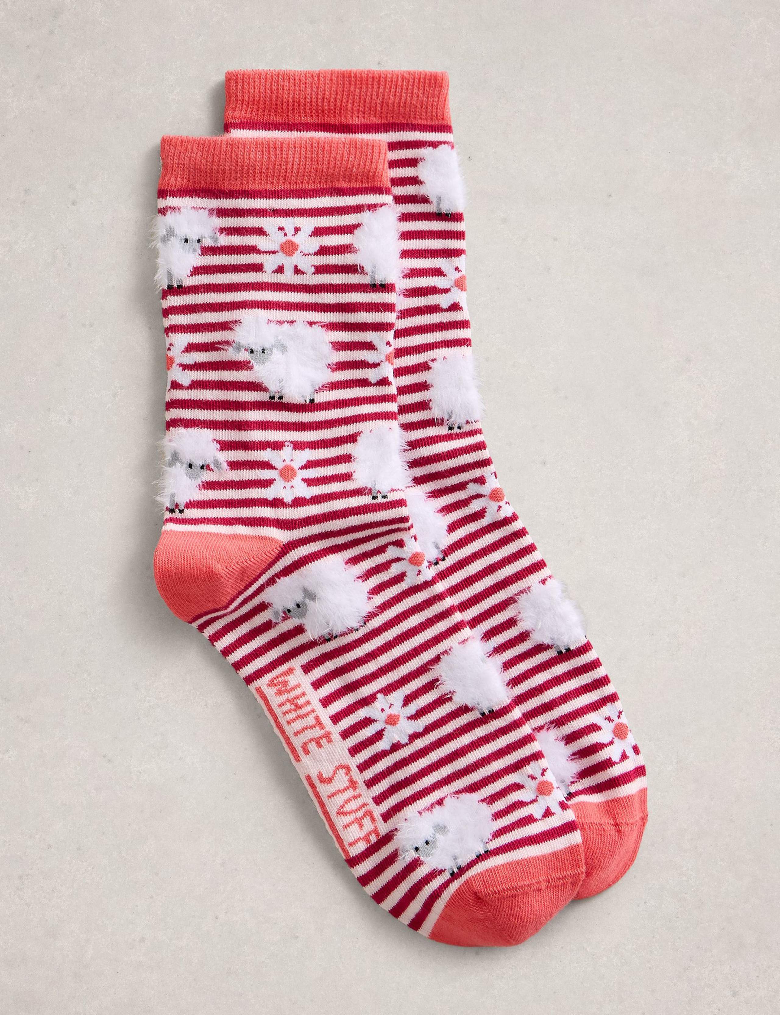 Cotton Rich Striped Fluffy Sheep Ankle Socks 1 of 2