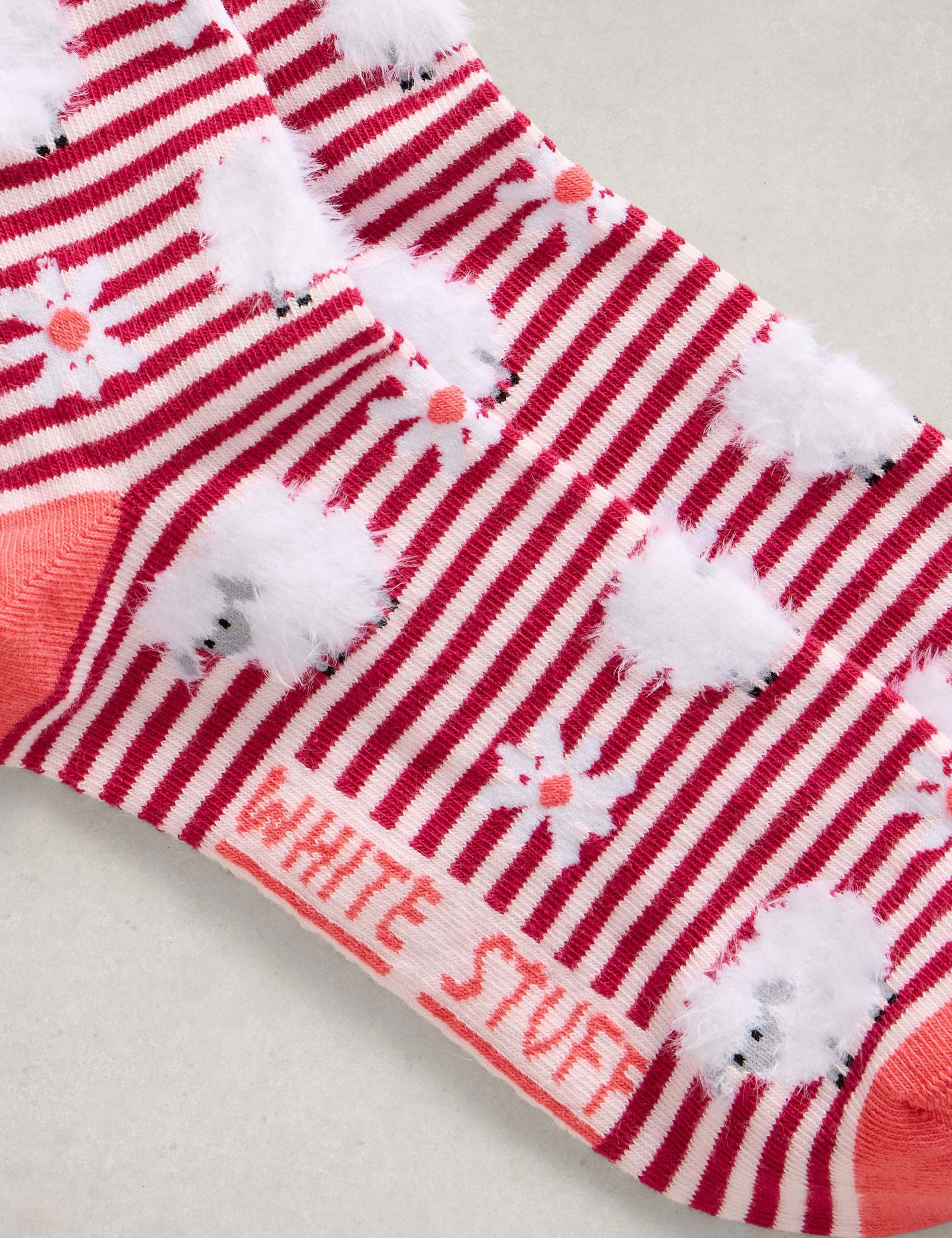 Cotton Rich Striped Fluffy Sheep Ankle Socks 2 of 2
