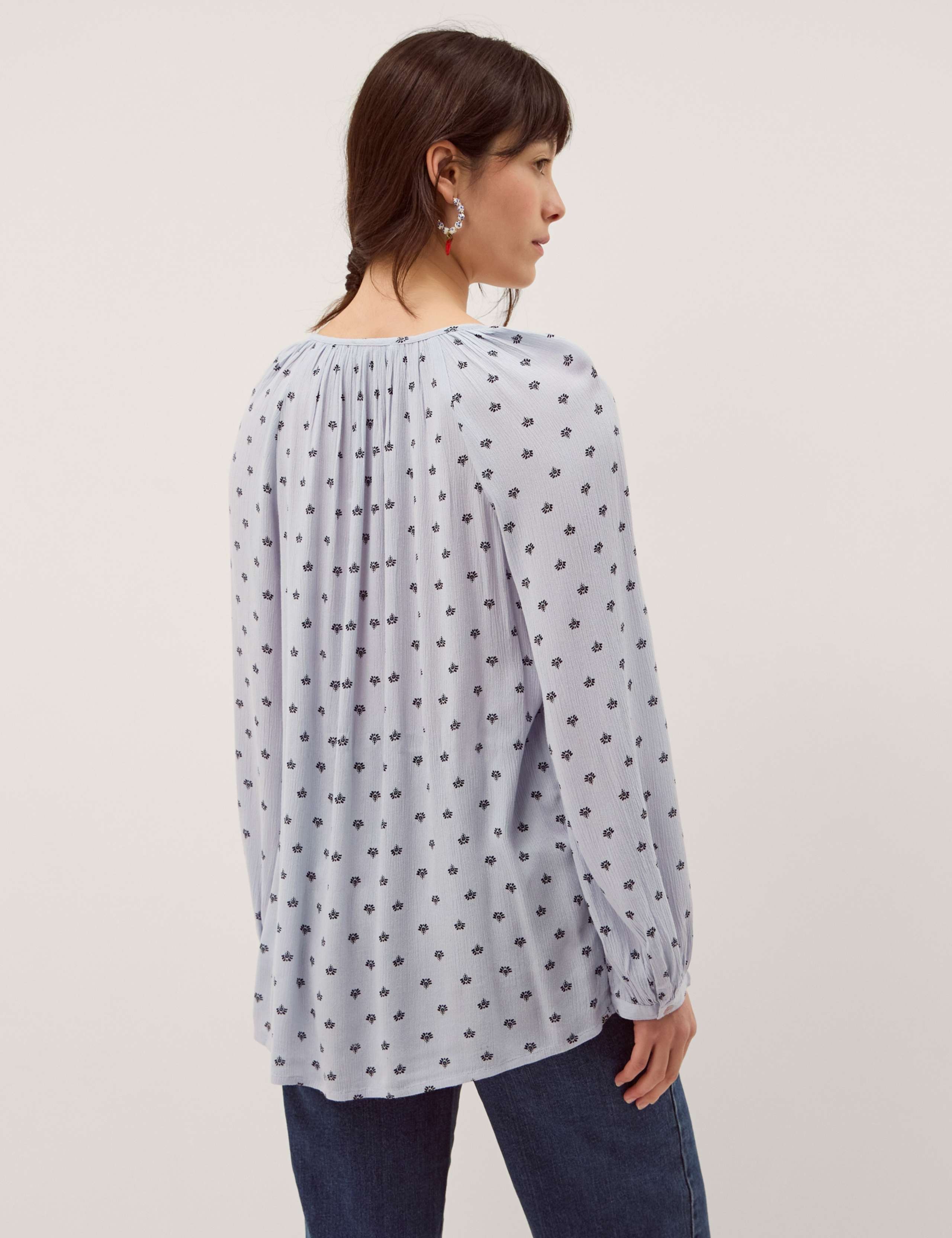 Printed Stitch Detail Blouson Sleeve Blouse 3 of 5