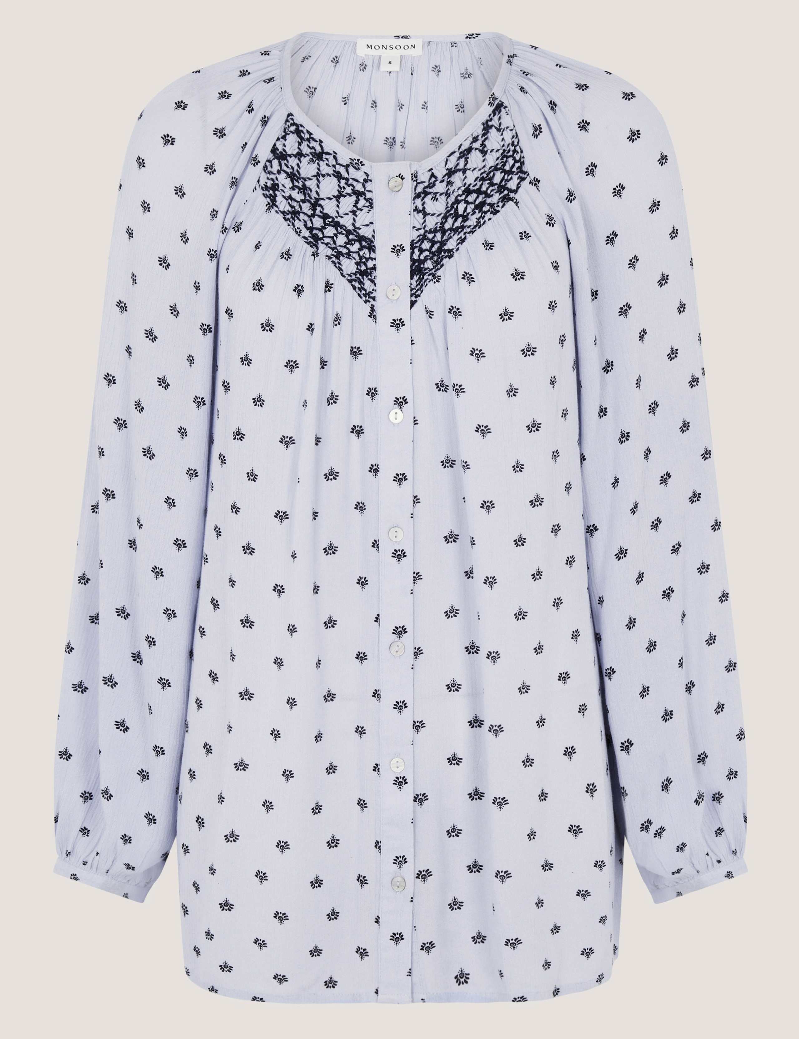 Printed Stitch Detail Blouson Sleeve Blouse 2 of 5