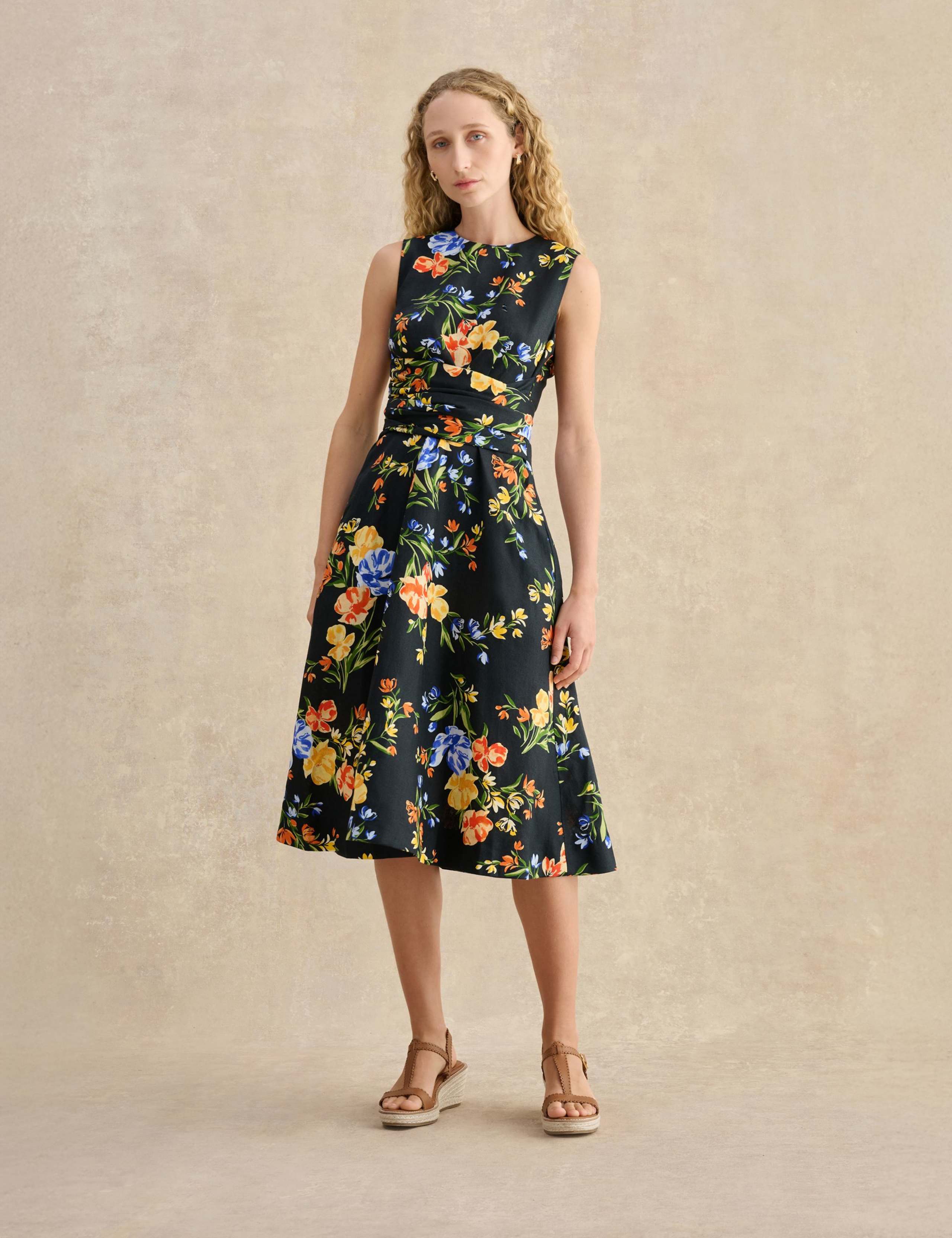 Pure Linen Floral Midi Dress 1 of 5