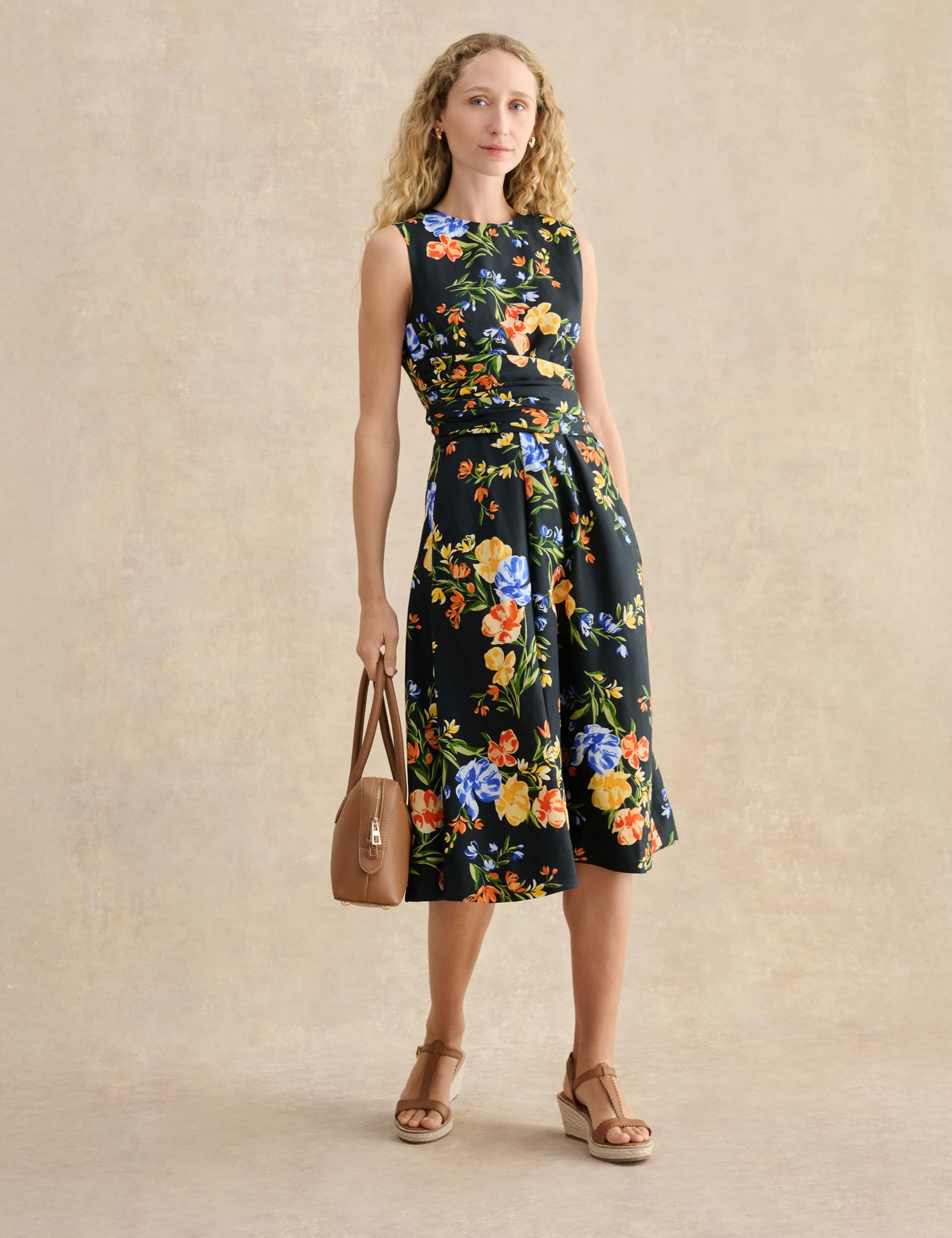 Pure Linen Floral Midi Dress 3 of 5