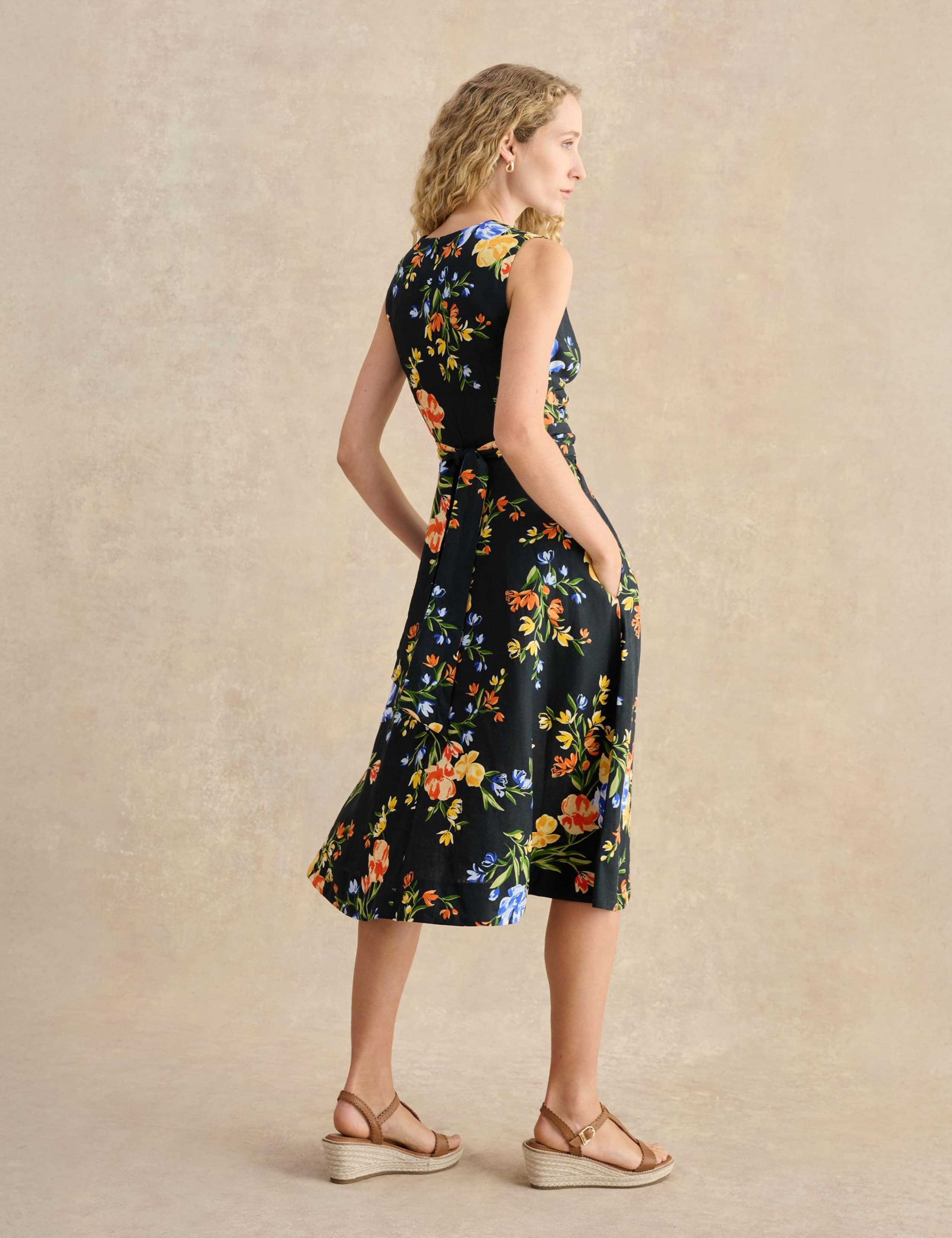 Pure Linen Floral Midi Dress 4 of 5