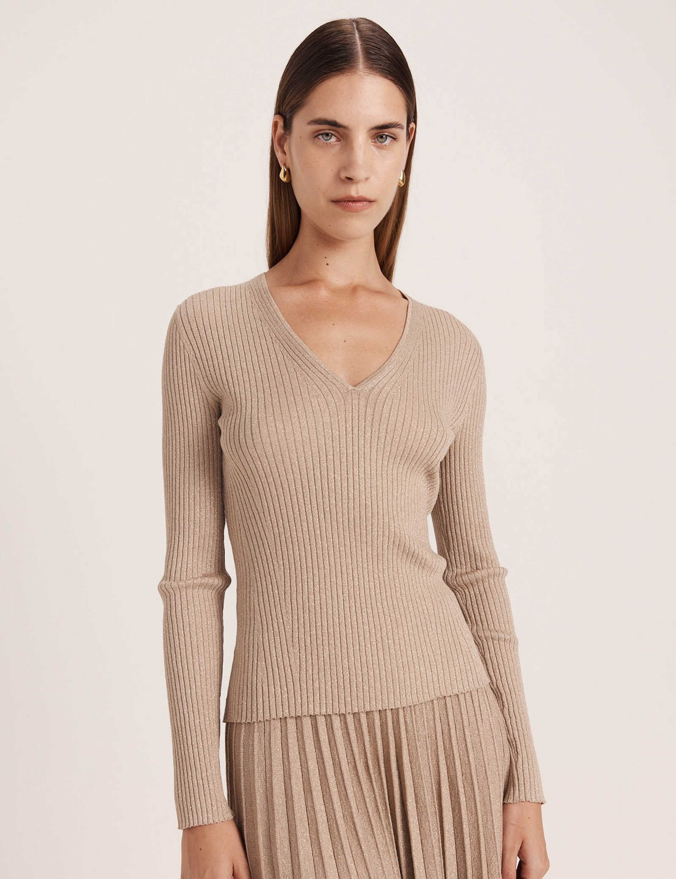 Sparkly V Neck Long Sleeve Top 1 of 8