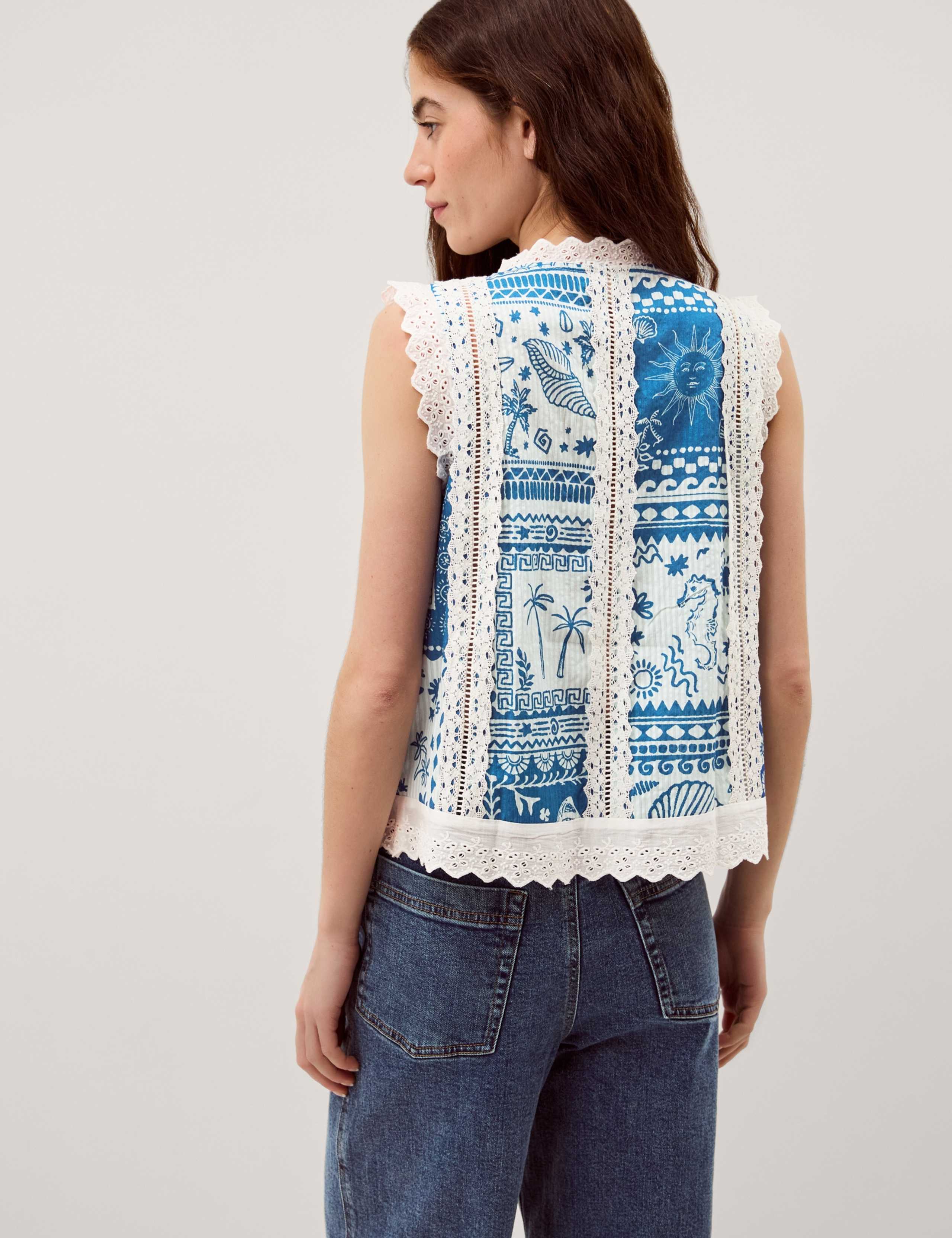 Pure Cotton Printed Button Through Tank Top 3 of 5