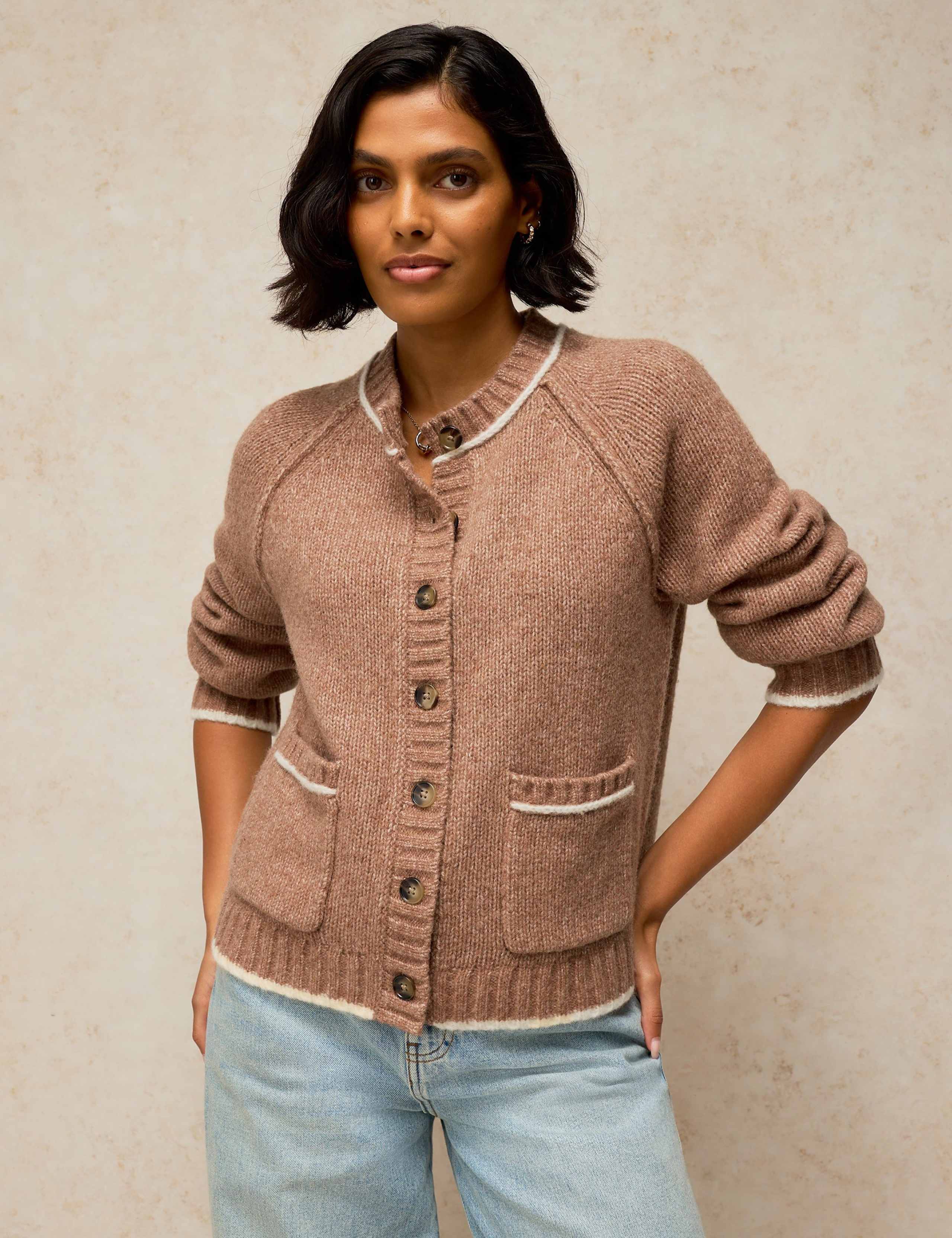 Patterned Crew Neck Cardigan With Wool 1 of 6