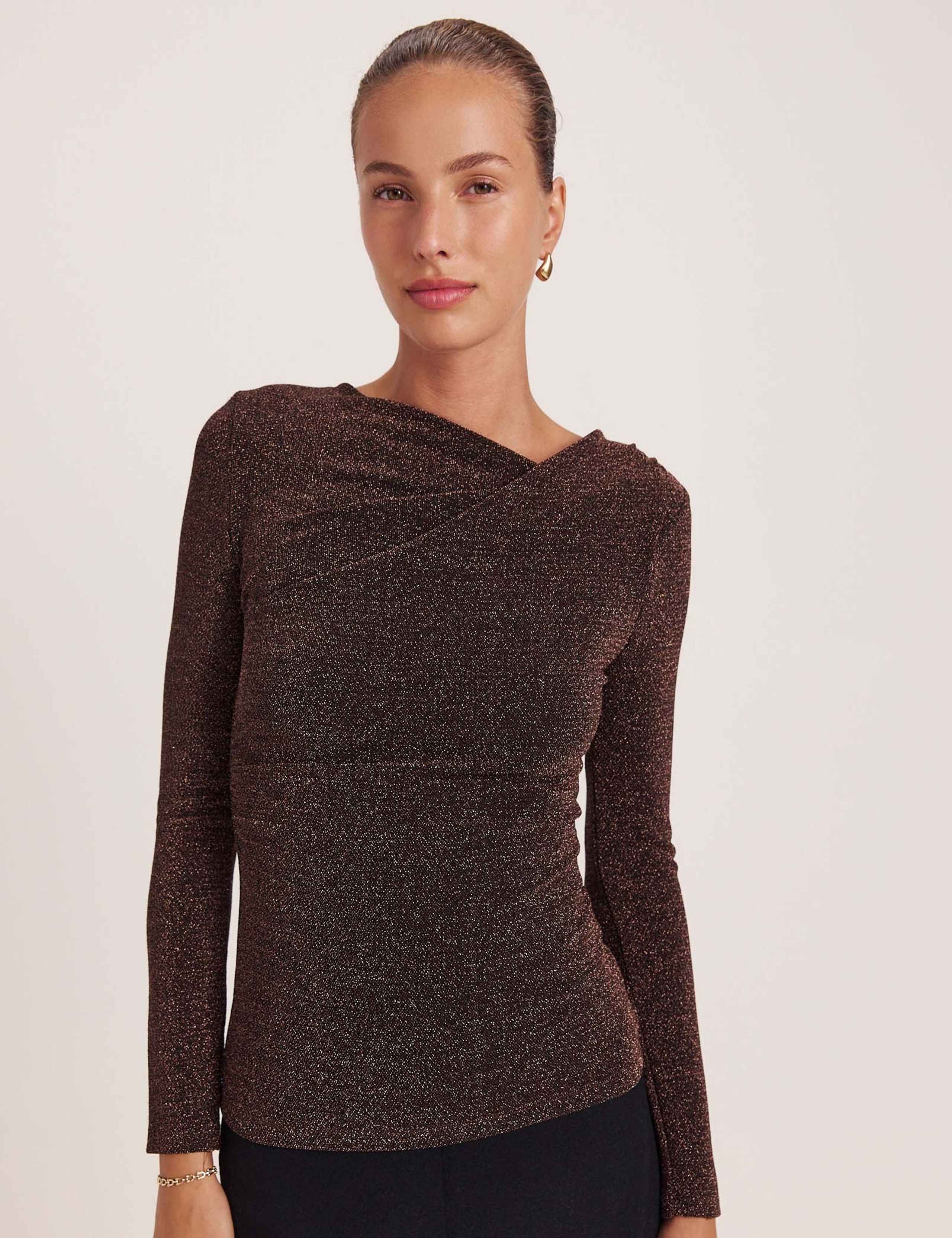 Sparkly V Neck Long Sleeve Top 1 of 8