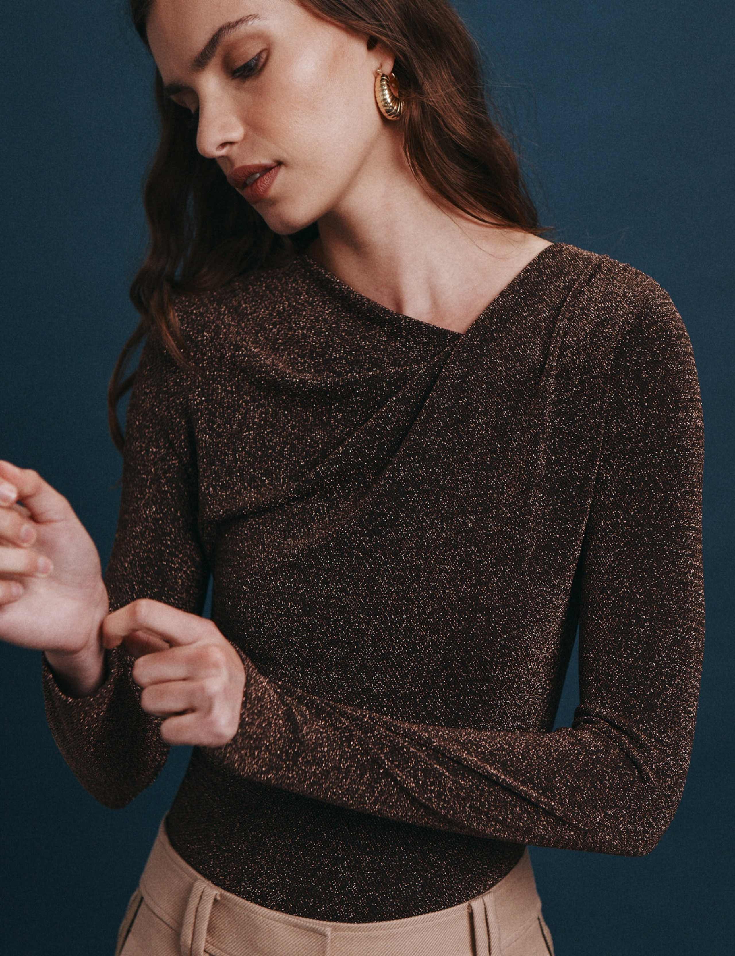 Sparkly V Neck Long Sleeve Top 3 of 8
