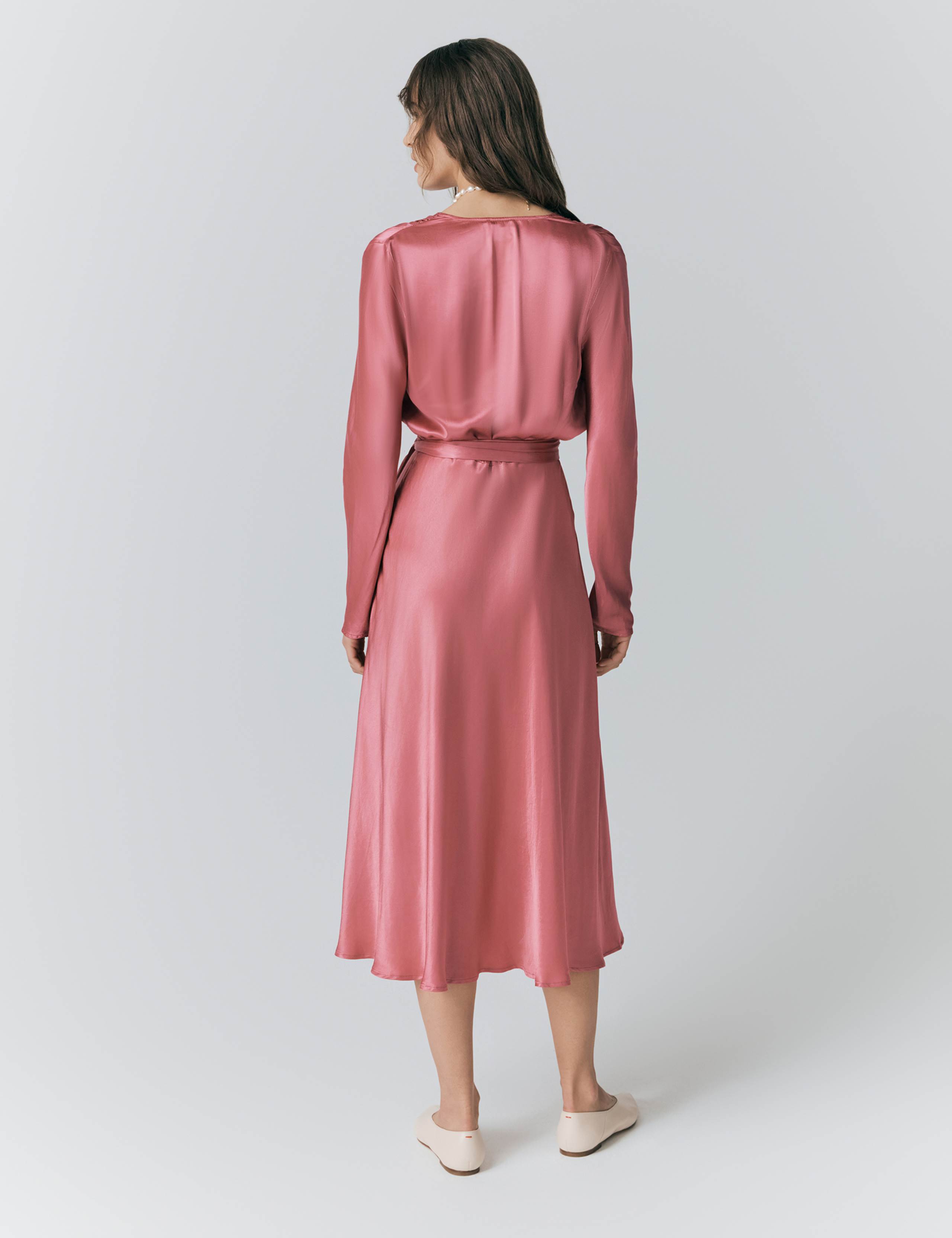 Satin Belted Midi Skater Dress 2 of 4