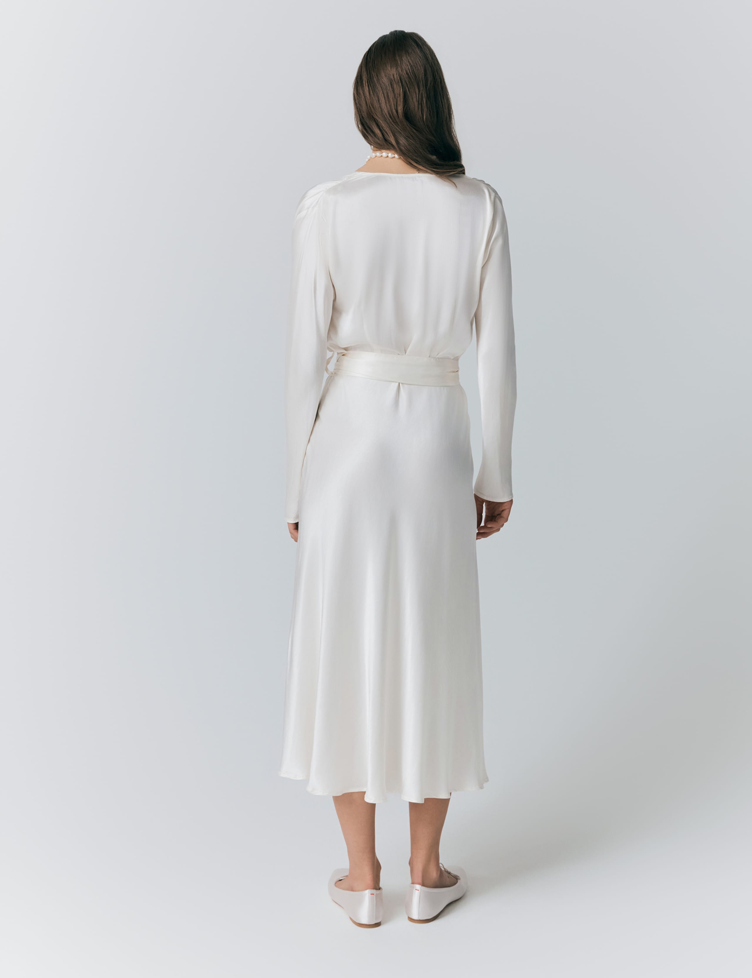 Satin Belted Midi Skater Dress 2 of 5