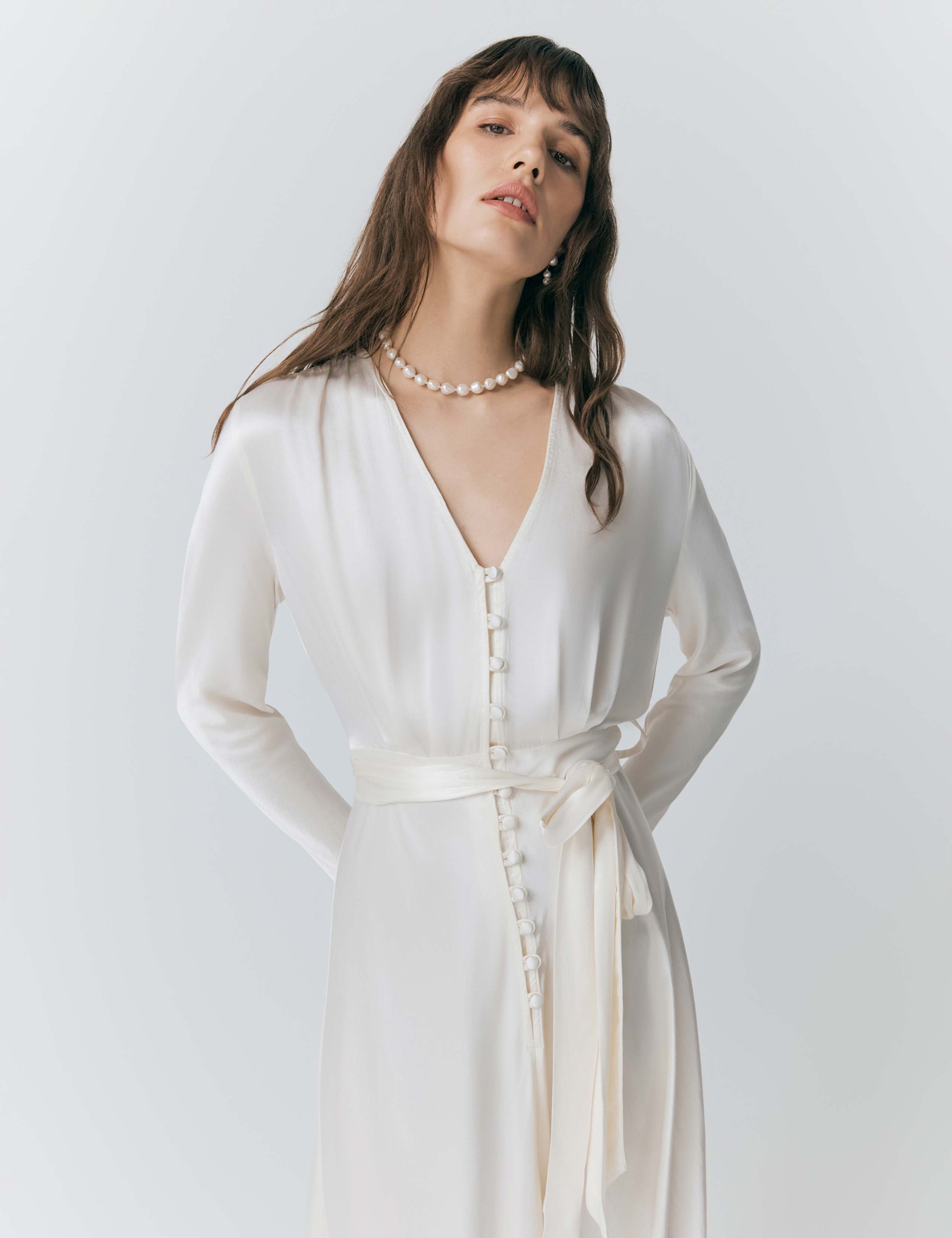 Satin Belted Midi Skater Dress 3 of 5
