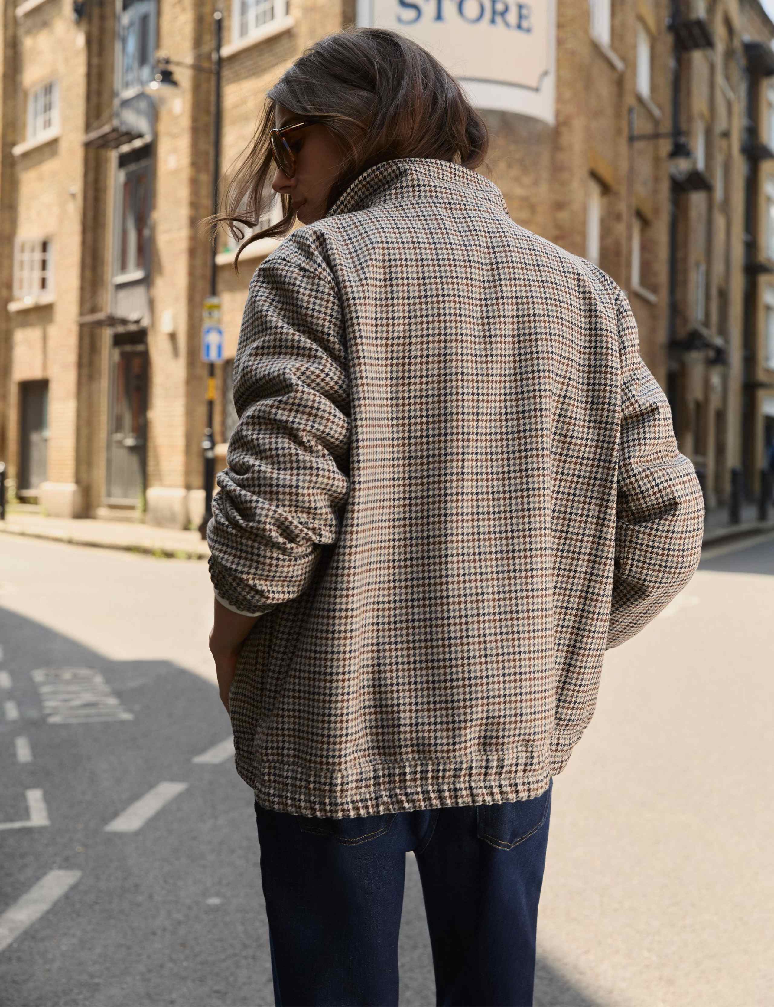 Dogtooth High Neck Bomber Jacket with Wool 3 of 5
