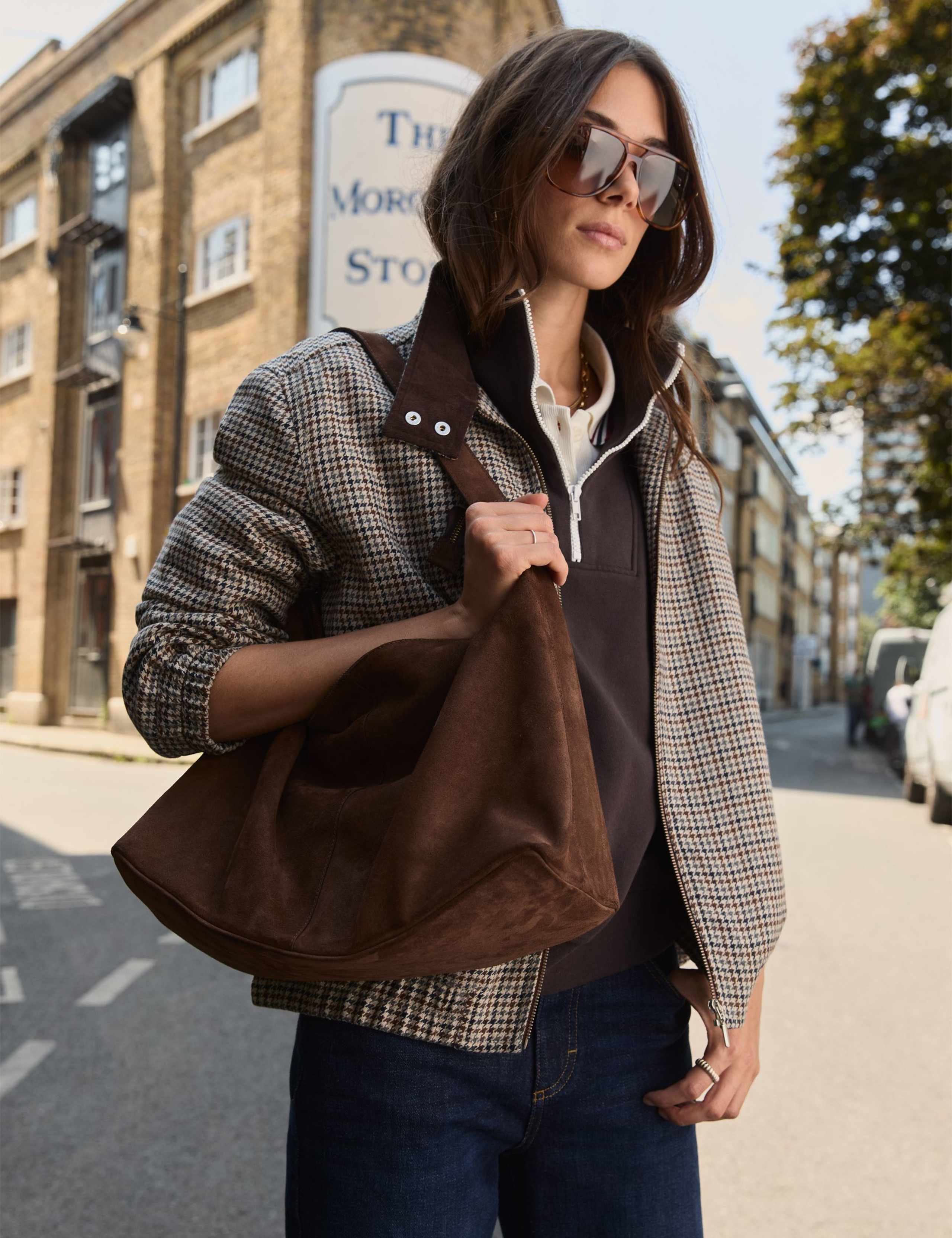 Dogtooth High Neck Bomber Jacket with Wool 4 of 5