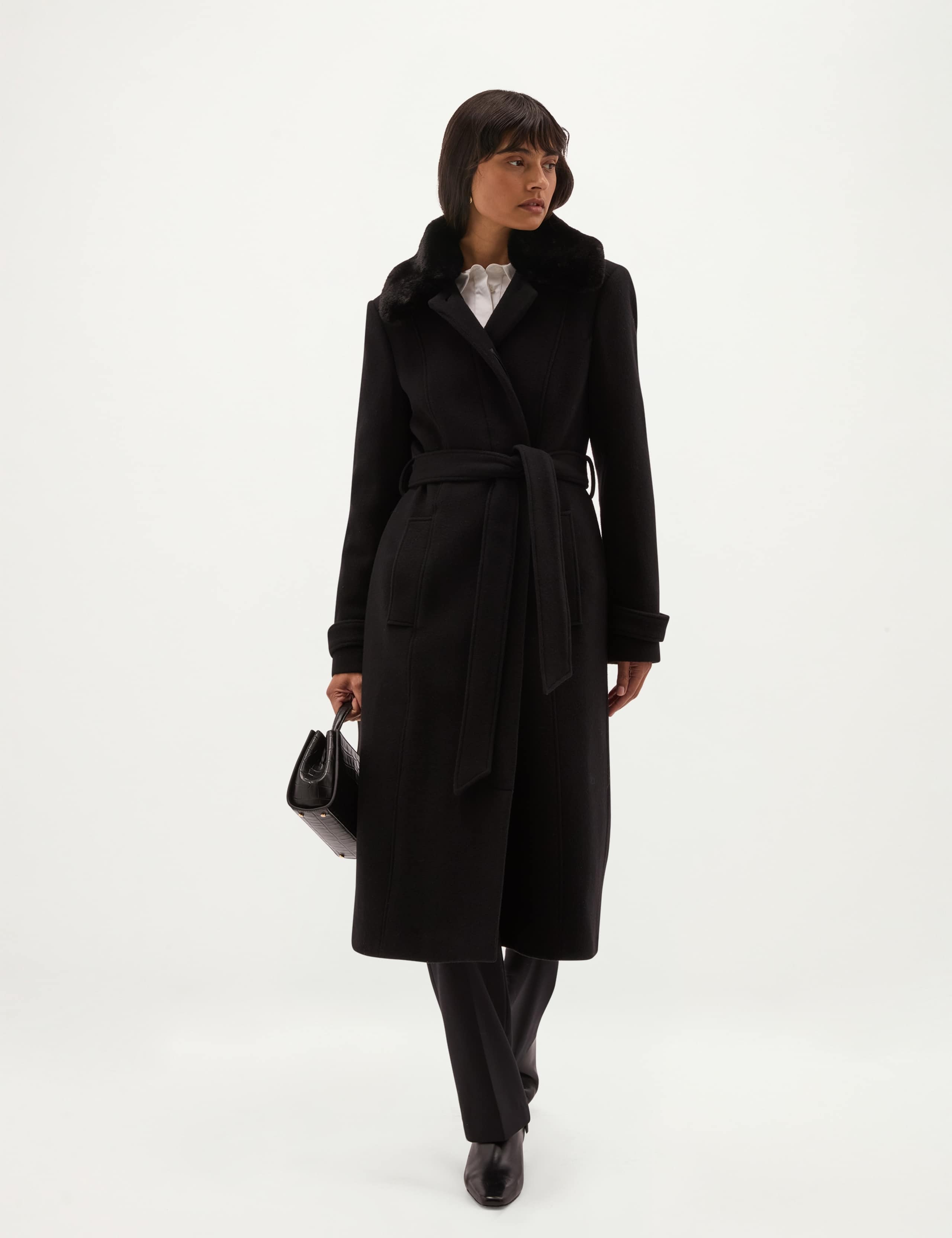 Wool Rich Faux Fur Collar Overcoat with Cashmere 4 of 12