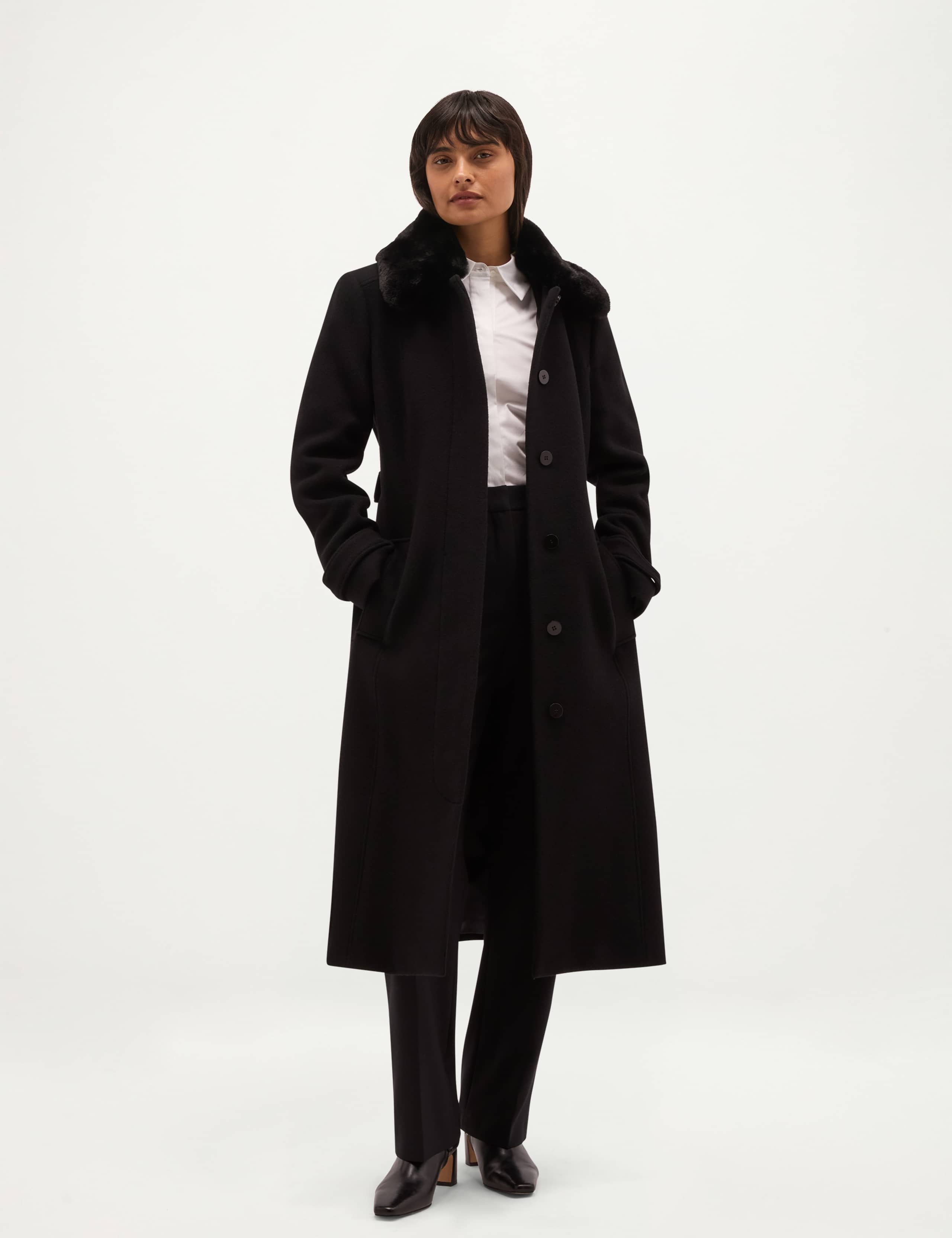 Wool Rich Faux Fur Collar Overcoat with Cashmere 7 of 12