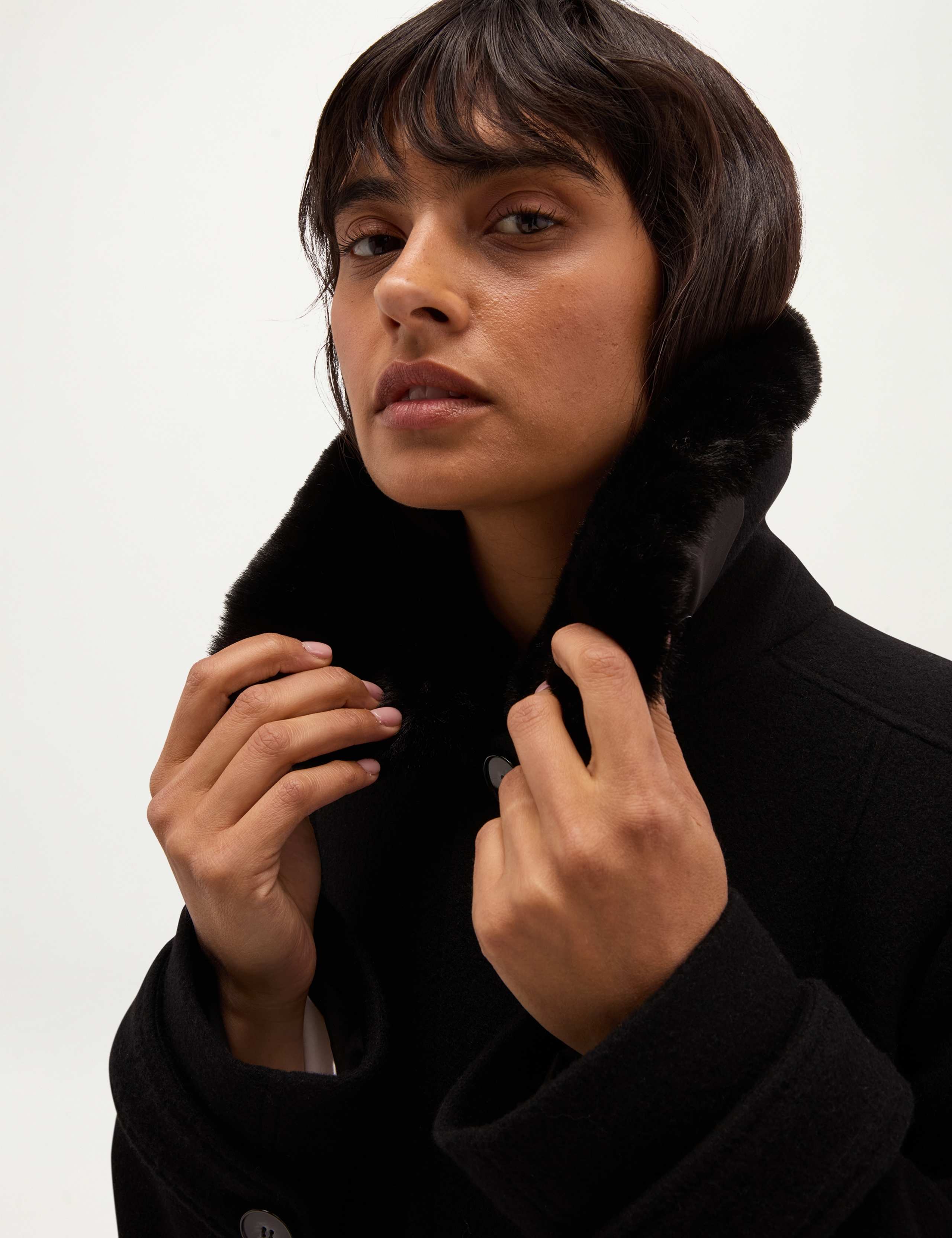 Wool Rich Faux Fur Collar Overcoat with Cashmere 11 of 12