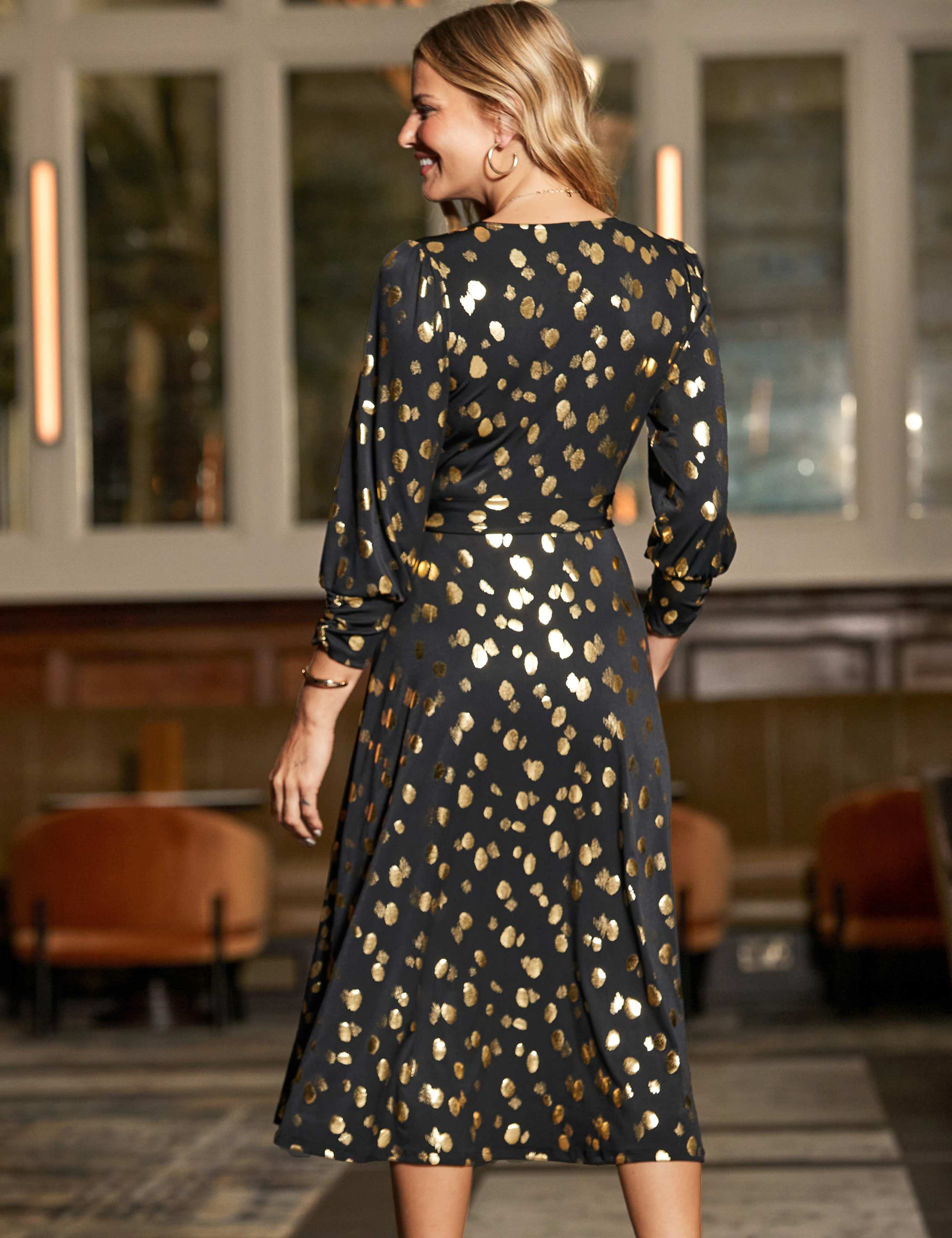Foil Spot V-Neck Midi Wrap Dress 5 of 6