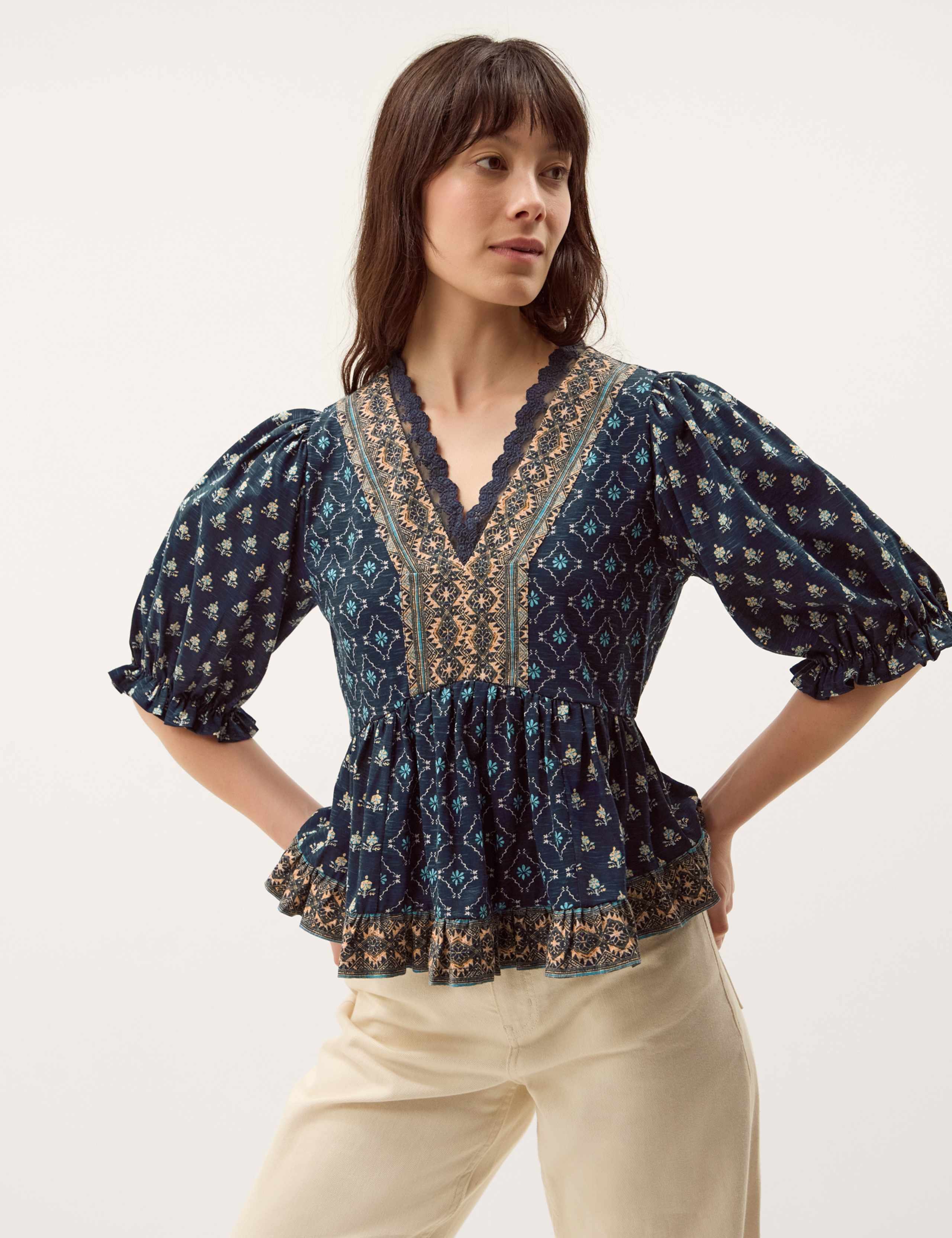 Jersey Geometric V-Neck Blouse 1 of 4