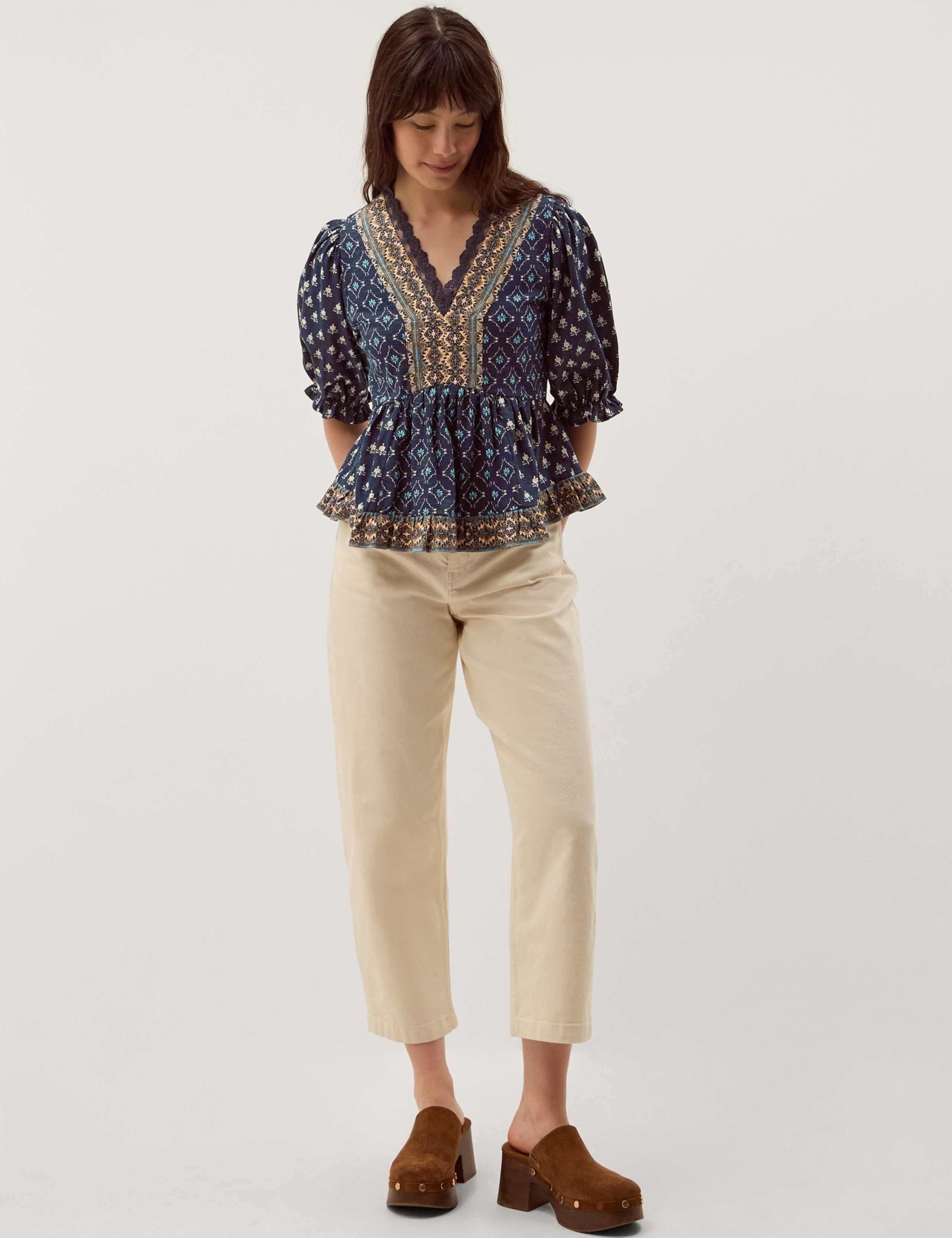 Jersey Geometric V-Neck Blouse 4 of 4
