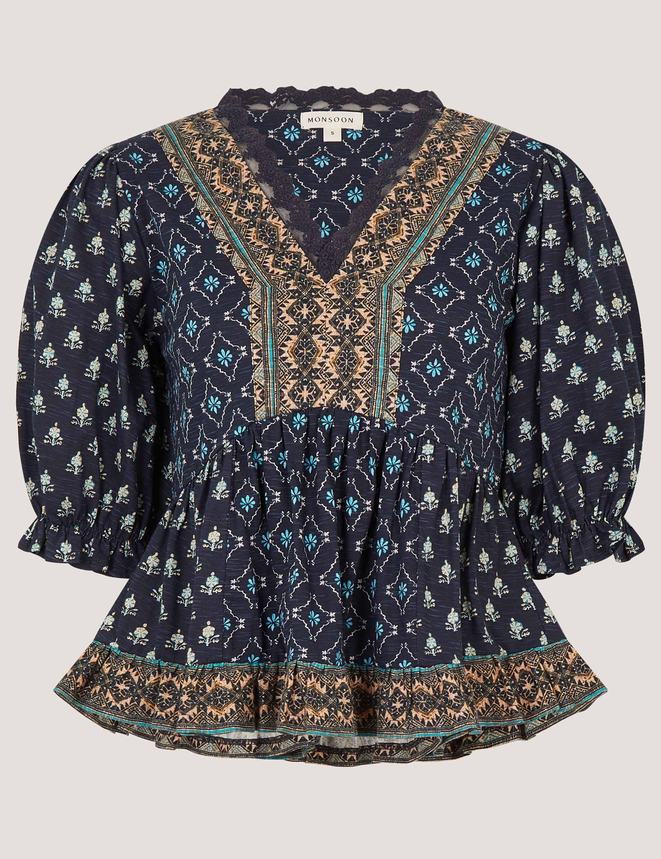 Jersey Geometric V-Neck Blouse 2 of 4