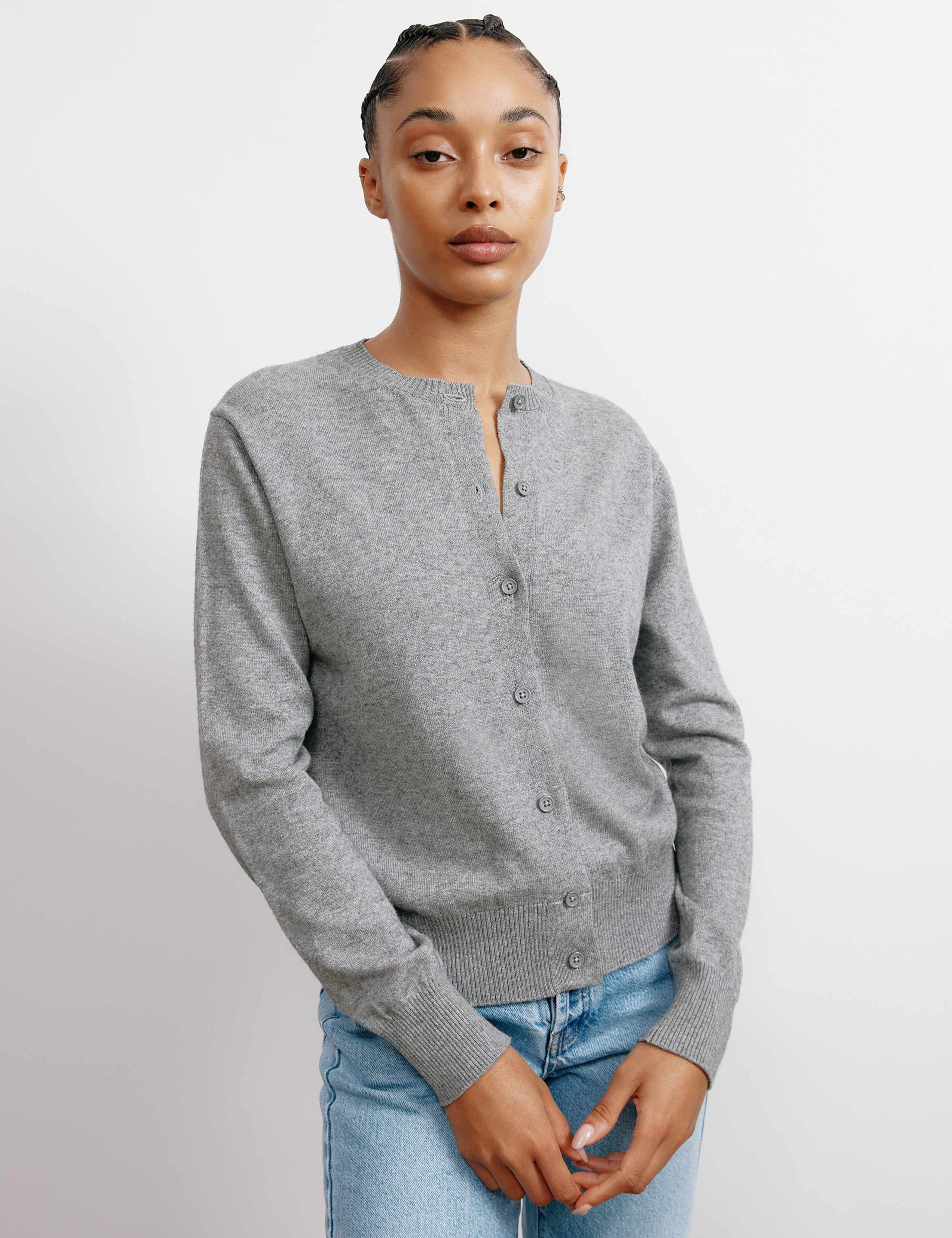 Cotton Blend Textured Crew Neck Cardigan 1 of 6