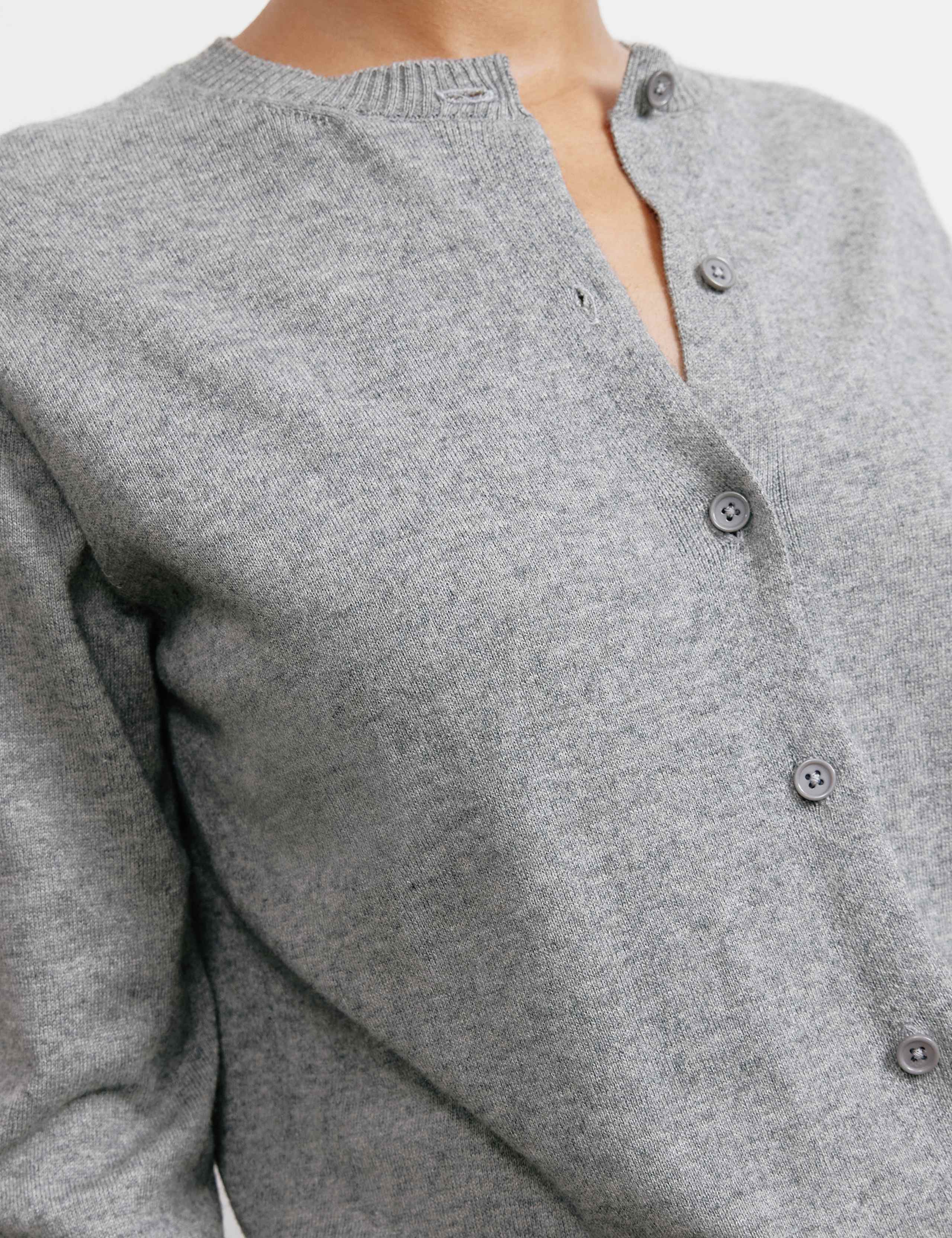 Cotton Blend Textured Crew Neck Cardigan 4 of 6