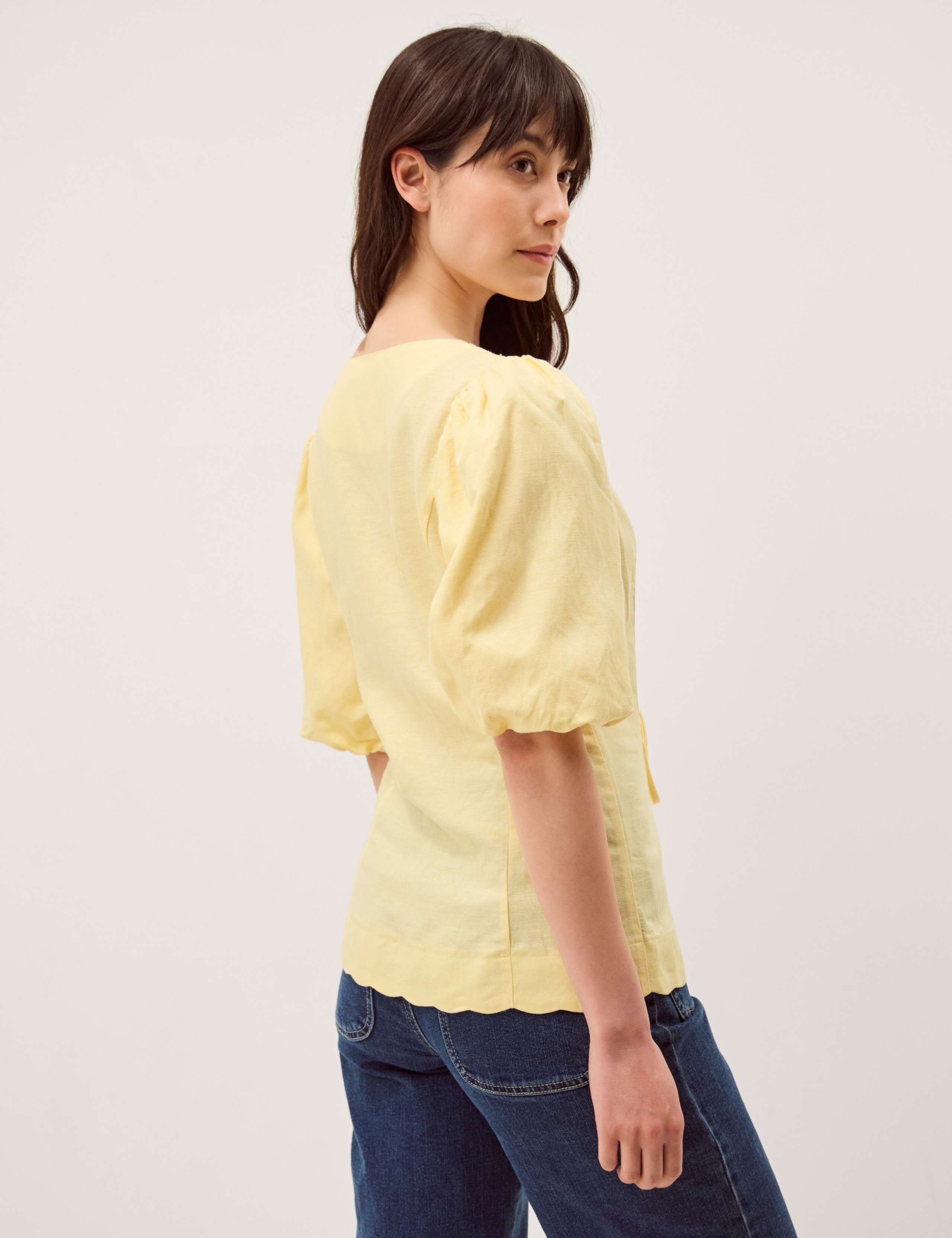 Tie Front Puff Sleeve Top with Linen 3 of 5