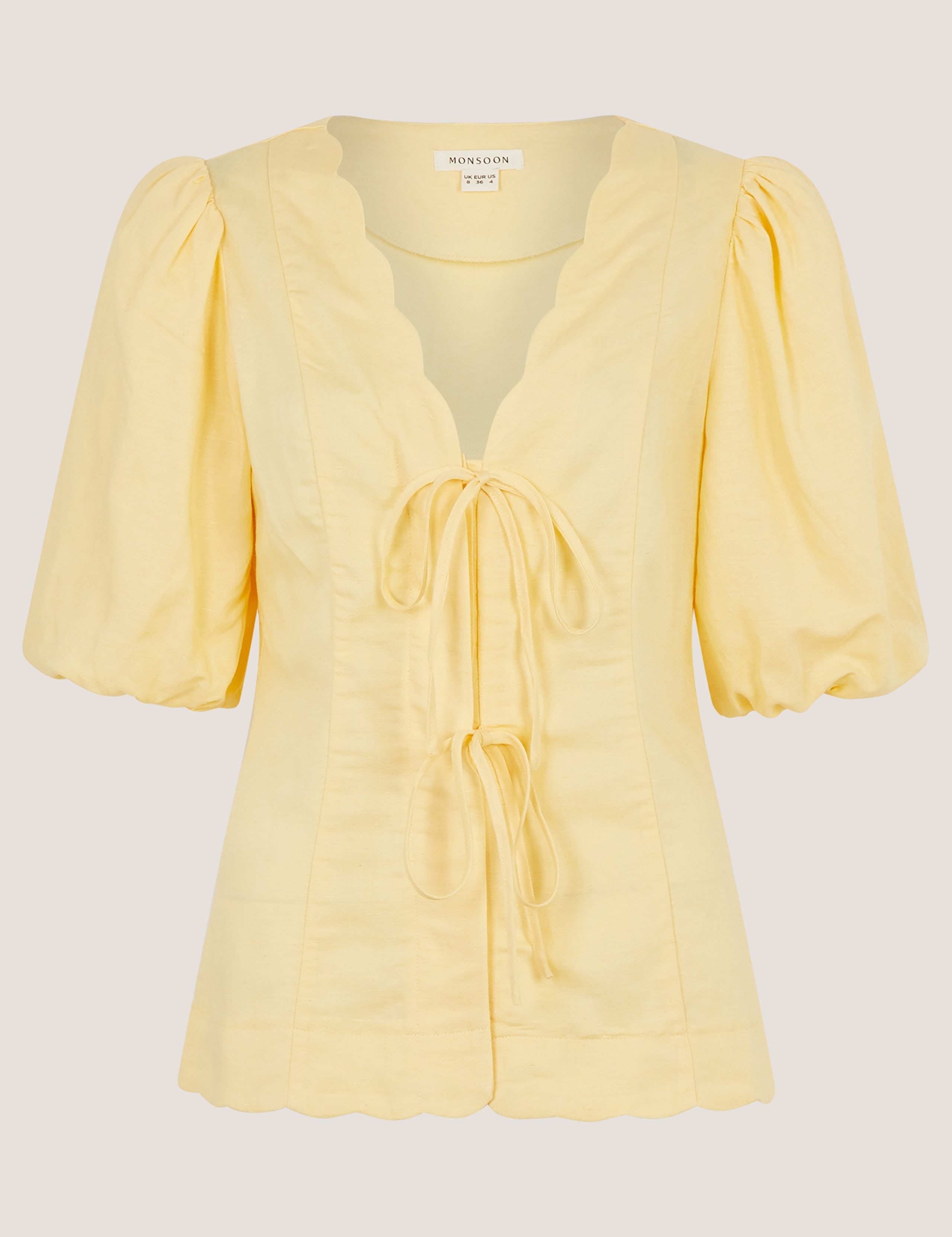 Tie Front Puff Sleeve Top with Linen 2 of 5