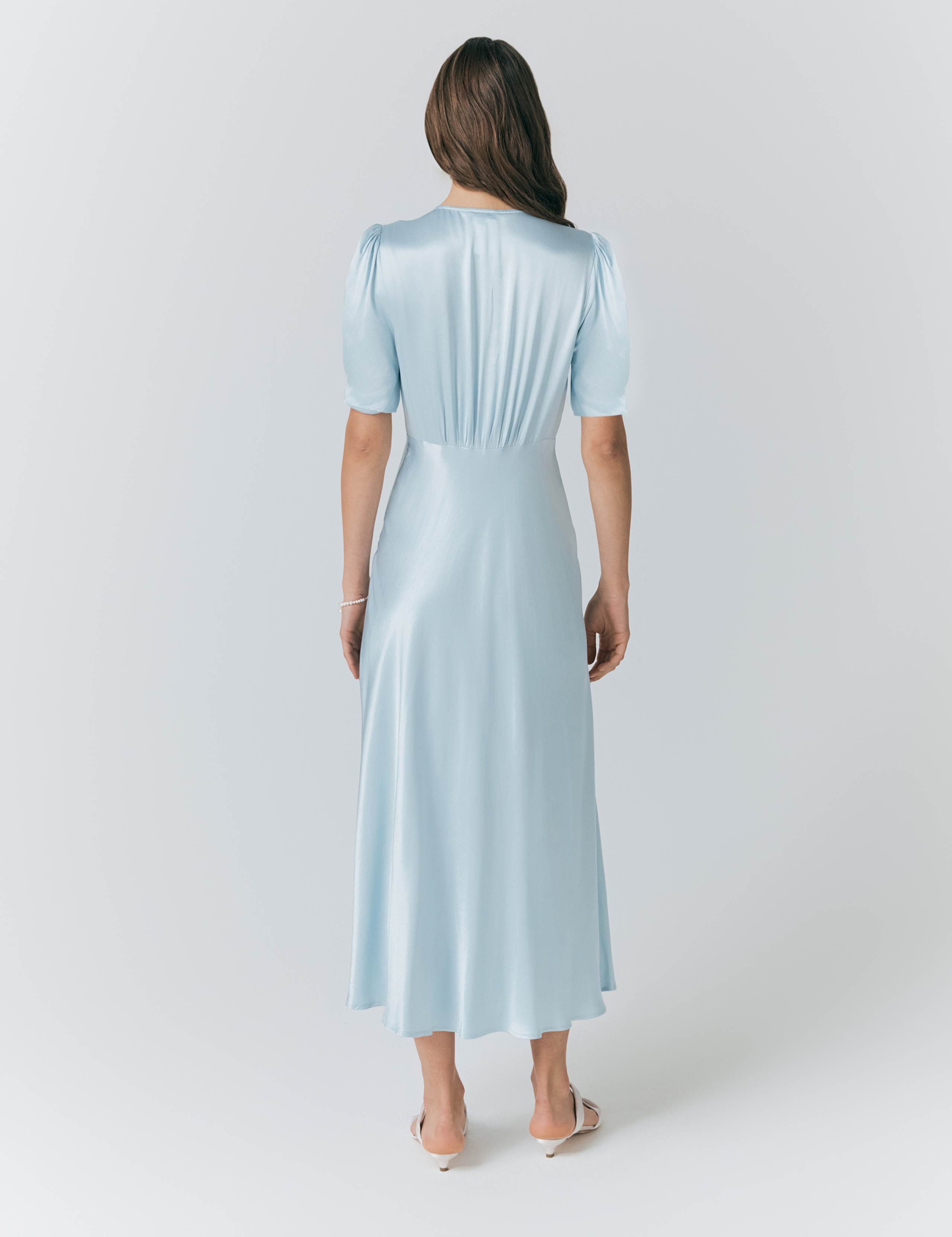 Satin V-Neck Button Through Midaxi Tea Dress 2 of 5