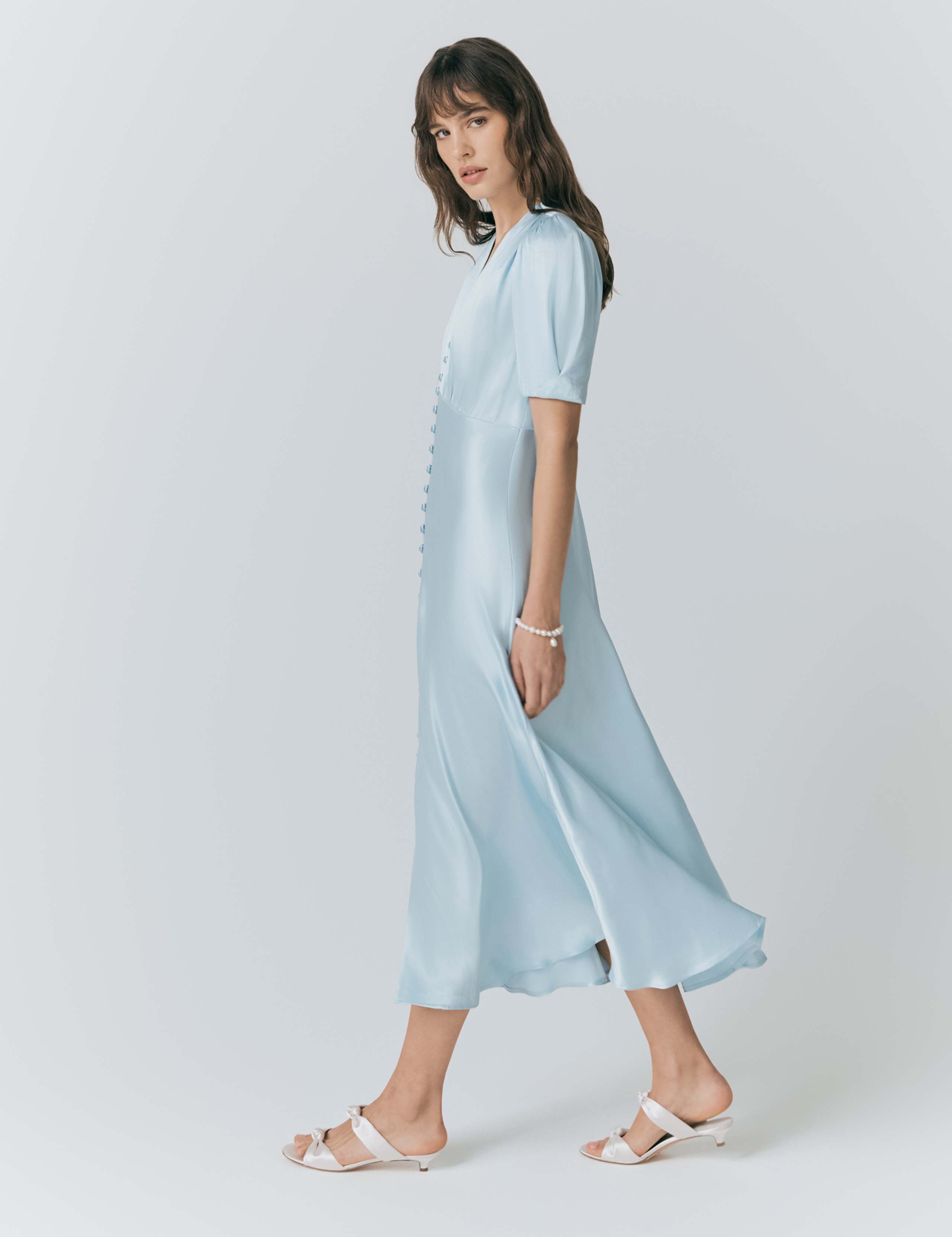 Satin V-Neck Button Through Midaxi Tea Dress 4 of 5