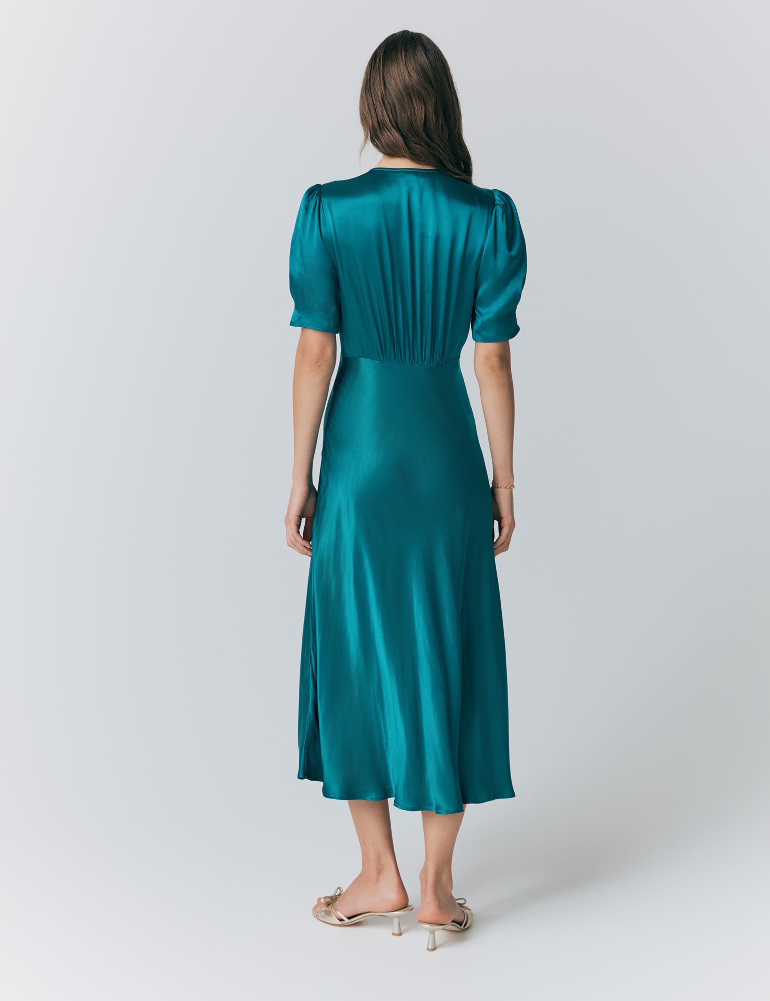 Satin V-Neck Button Through Midaxi Tea Dress 2 of 5