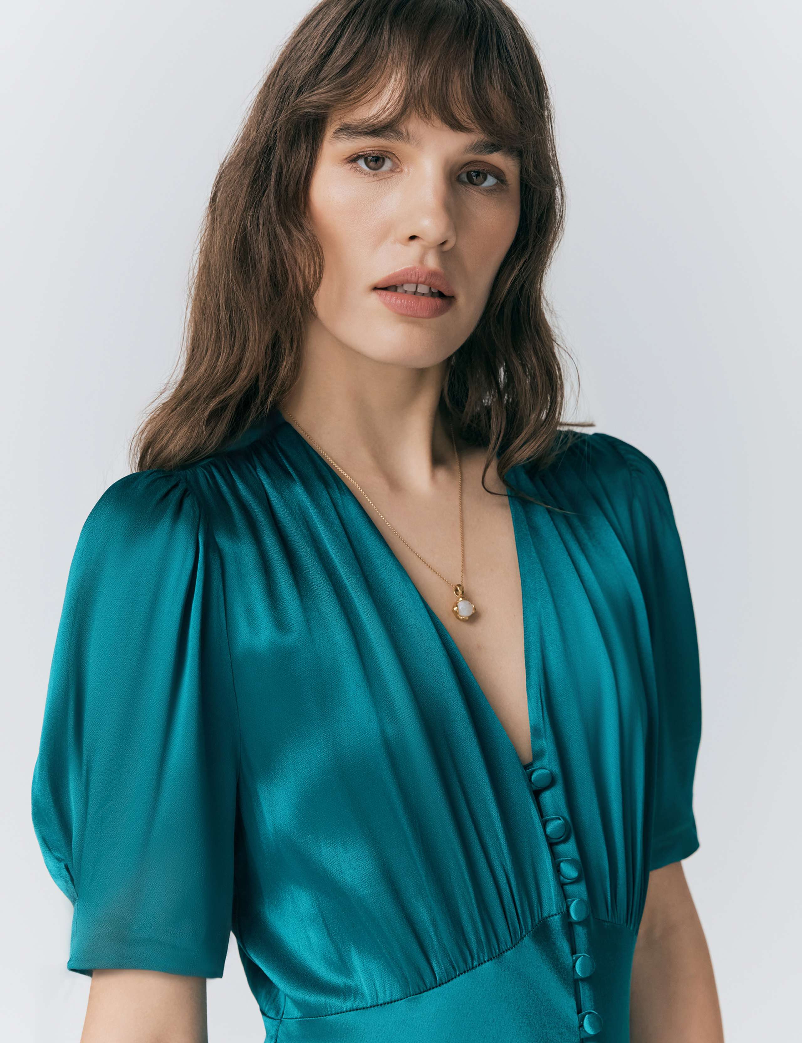 Satin V-Neck Button Through Midaxi Tea Dress 5 of 5