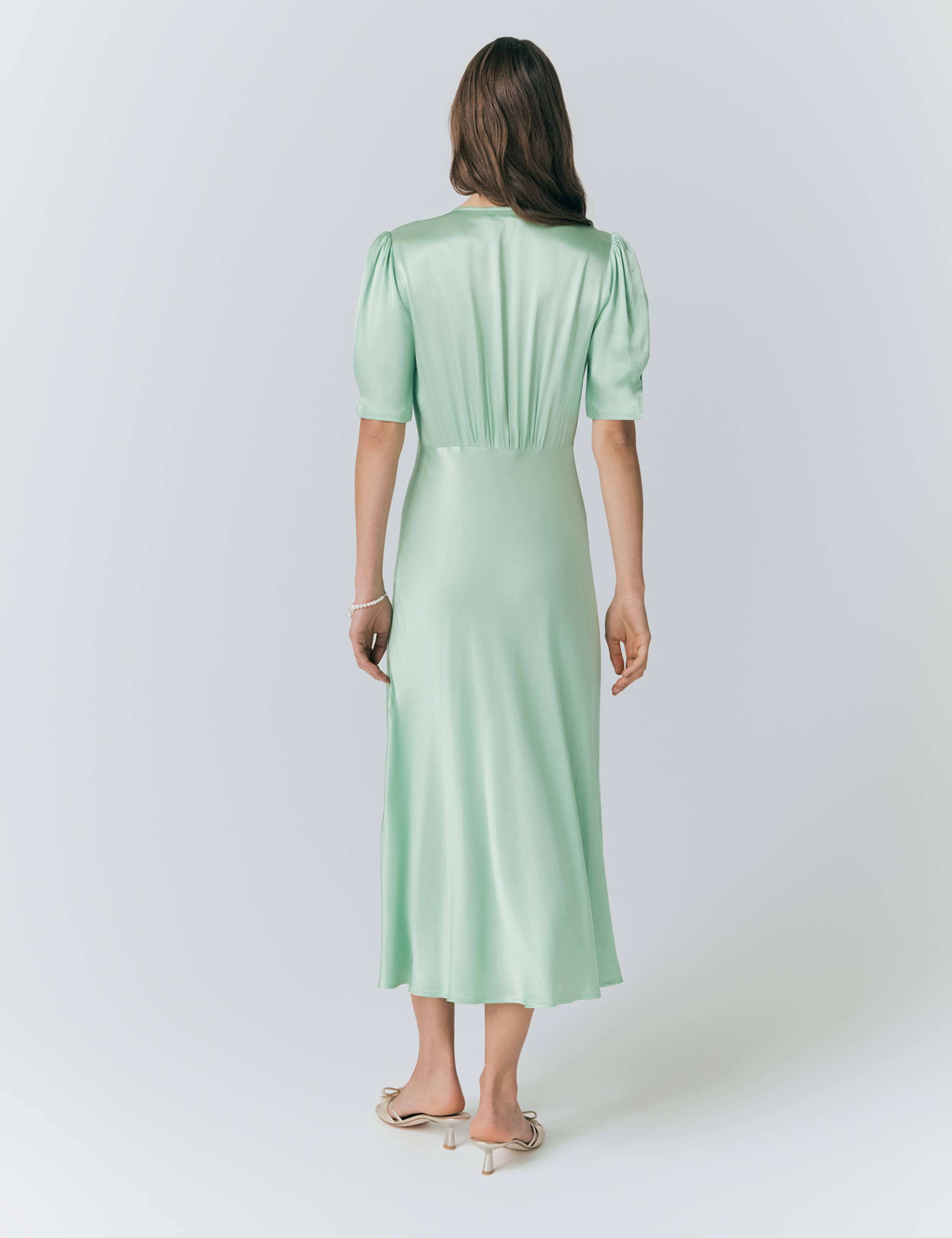 Satin V-Neck Button Through Midaxi Tea Dress 2 of 5