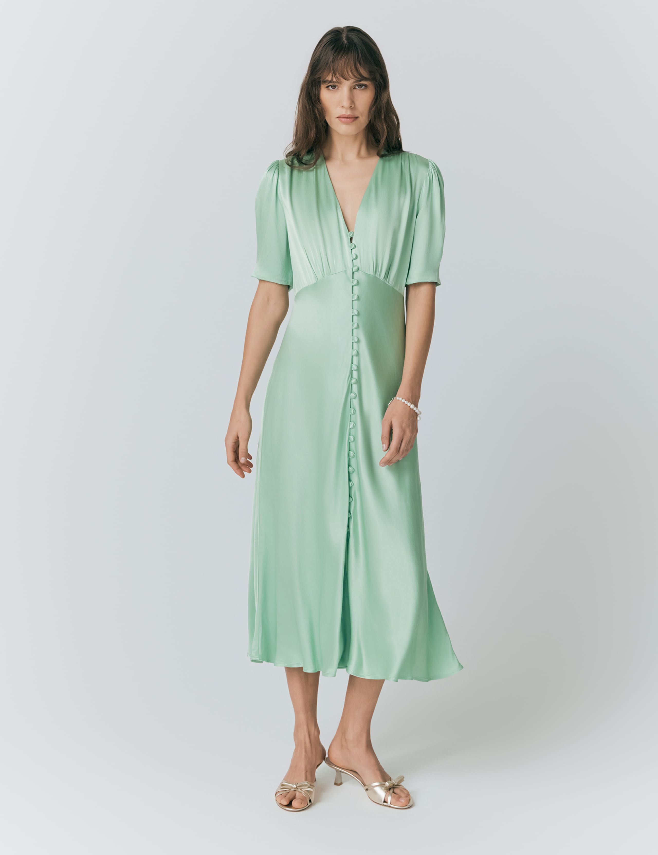 Satin V-Neck Button Through Midaxi Tea Dress 3 of 5