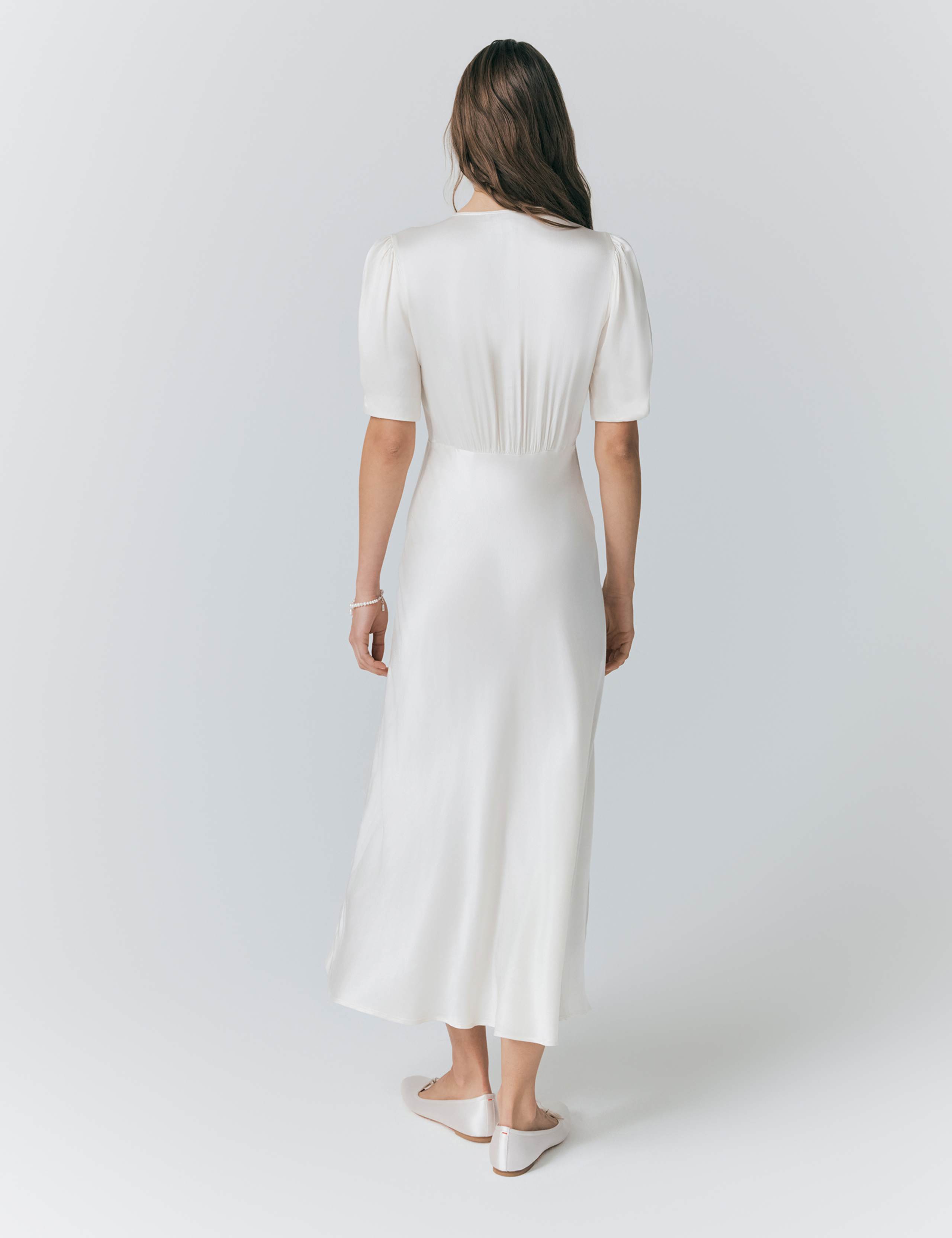 Satin V-Neck Button Through Midaxi Tea Dress 2 of 5