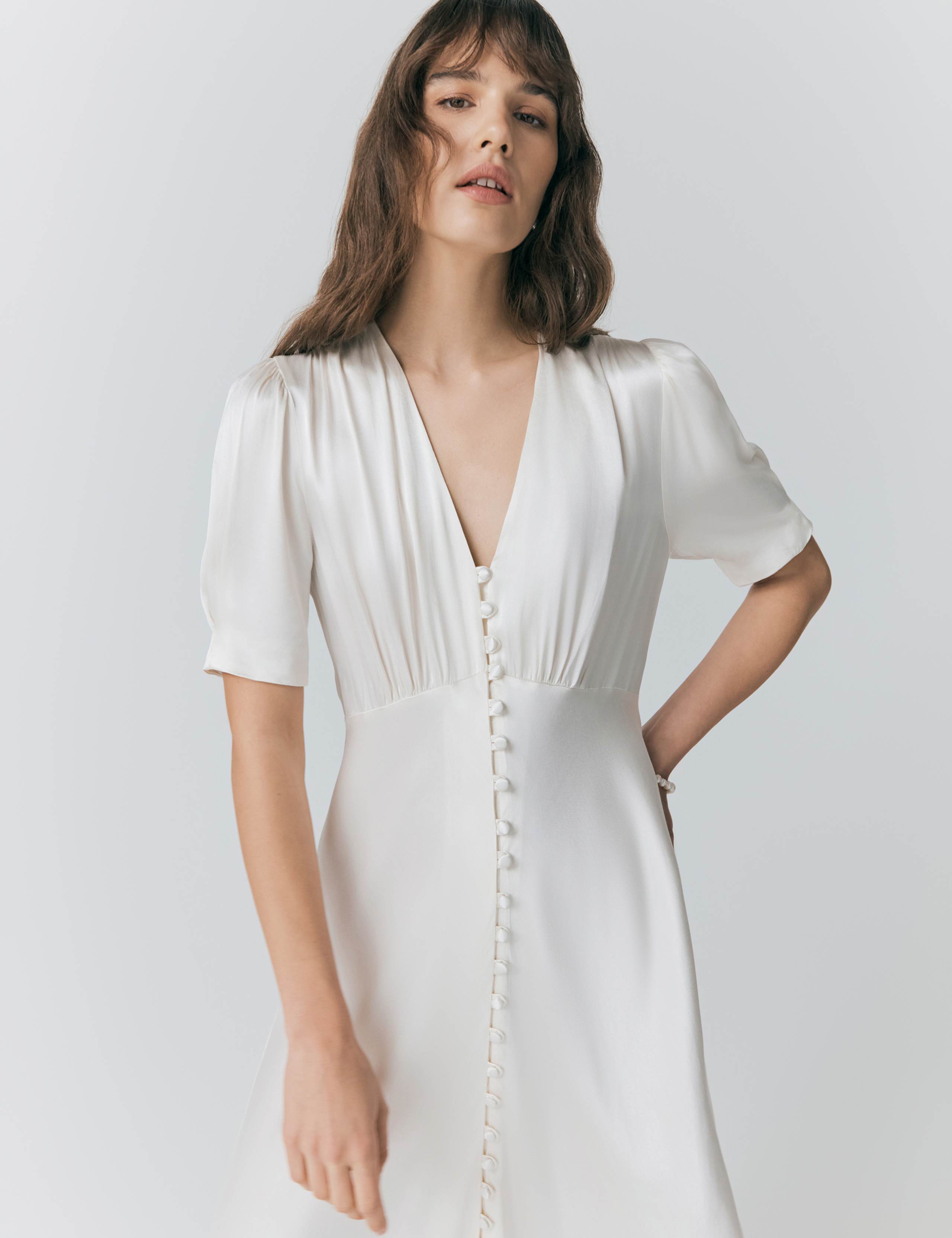 Satin V-Neck Button Through Midaxi Tea Dress 4 of 5