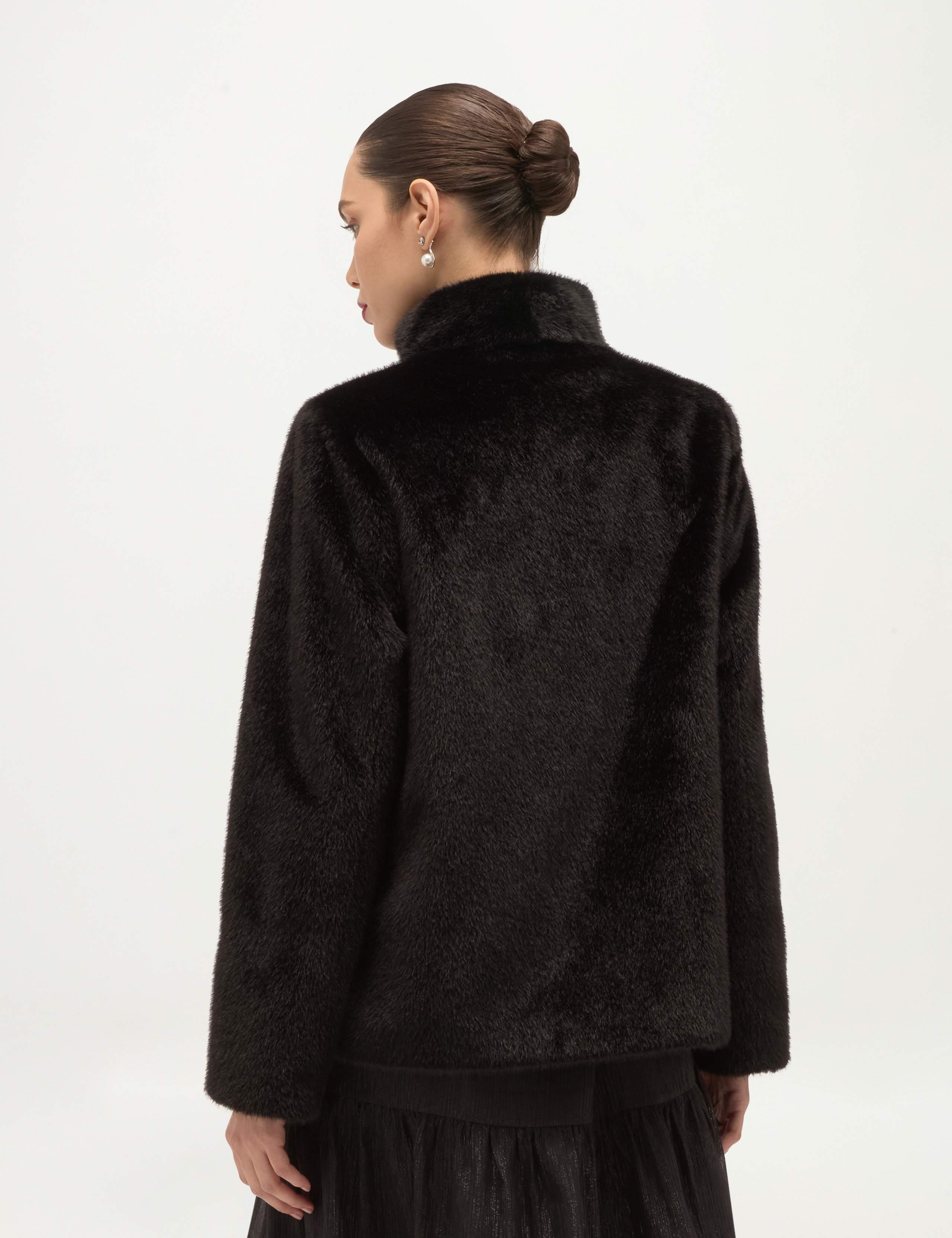 Faux Fur High Neck Cropped Coat 4 of 6