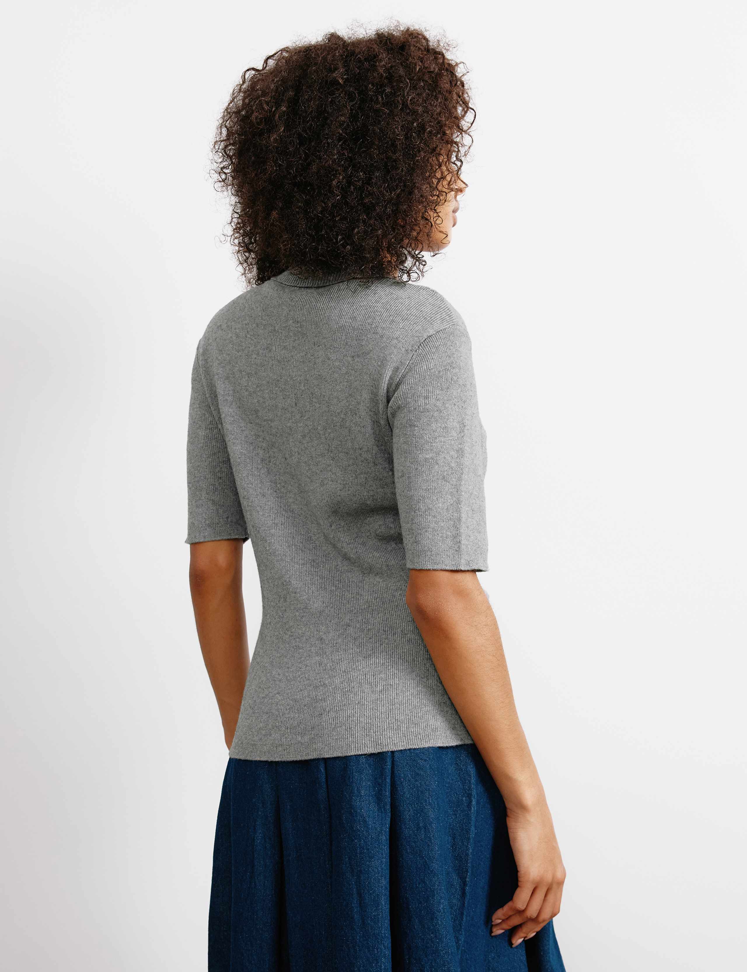 Cotton Blend Ribbed Polo Neck Top 5 of 5