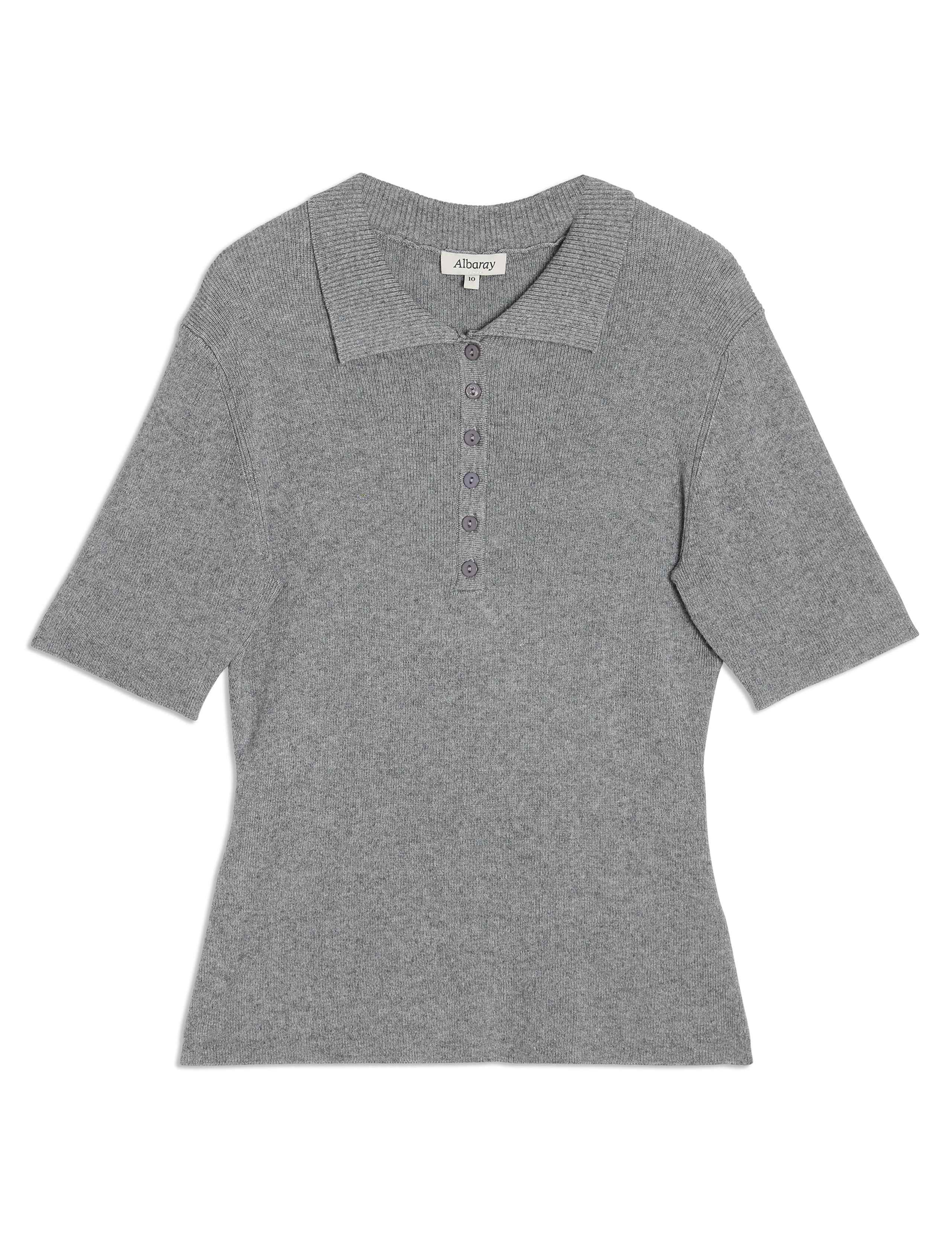 Cotton Blend Ribbed Polo Neck Top 2 of 5