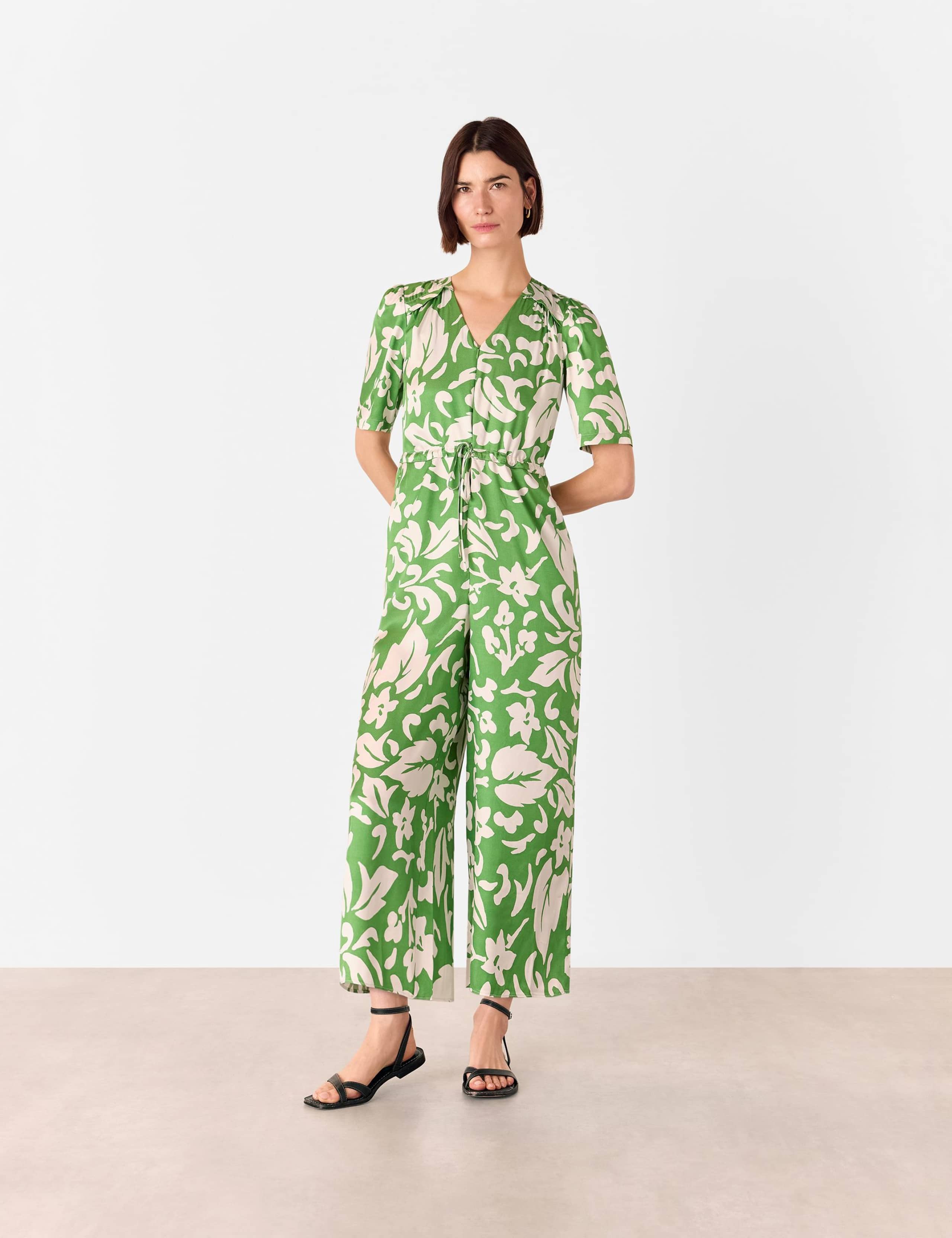 Floral Tie Waist Short Sleeve Jumpsuit 1 of 4